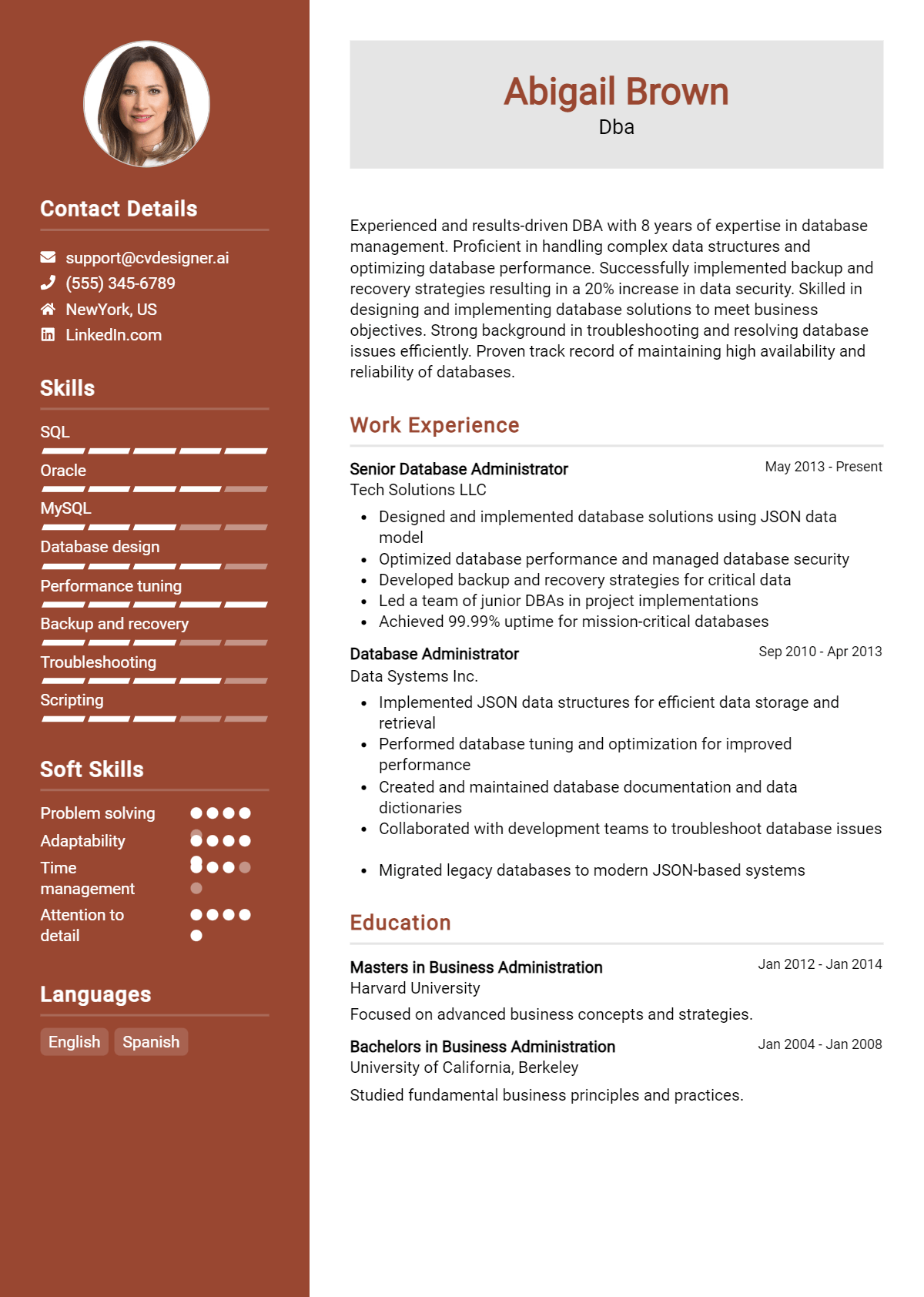 DBA Resume Example for 2026: Top CV Skills Preview