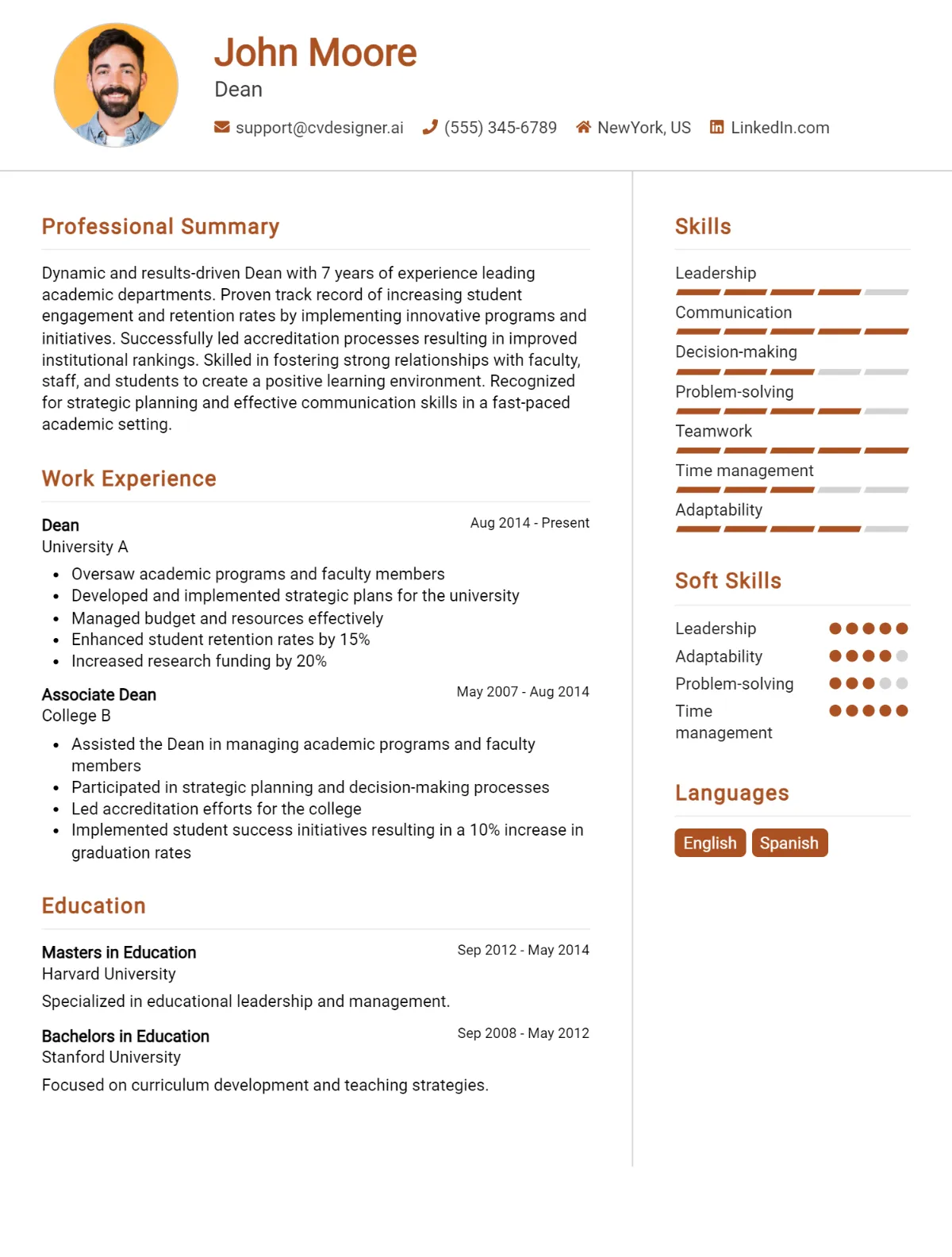 Dean CV Example For 2026: Free Downloadable Templates Preview