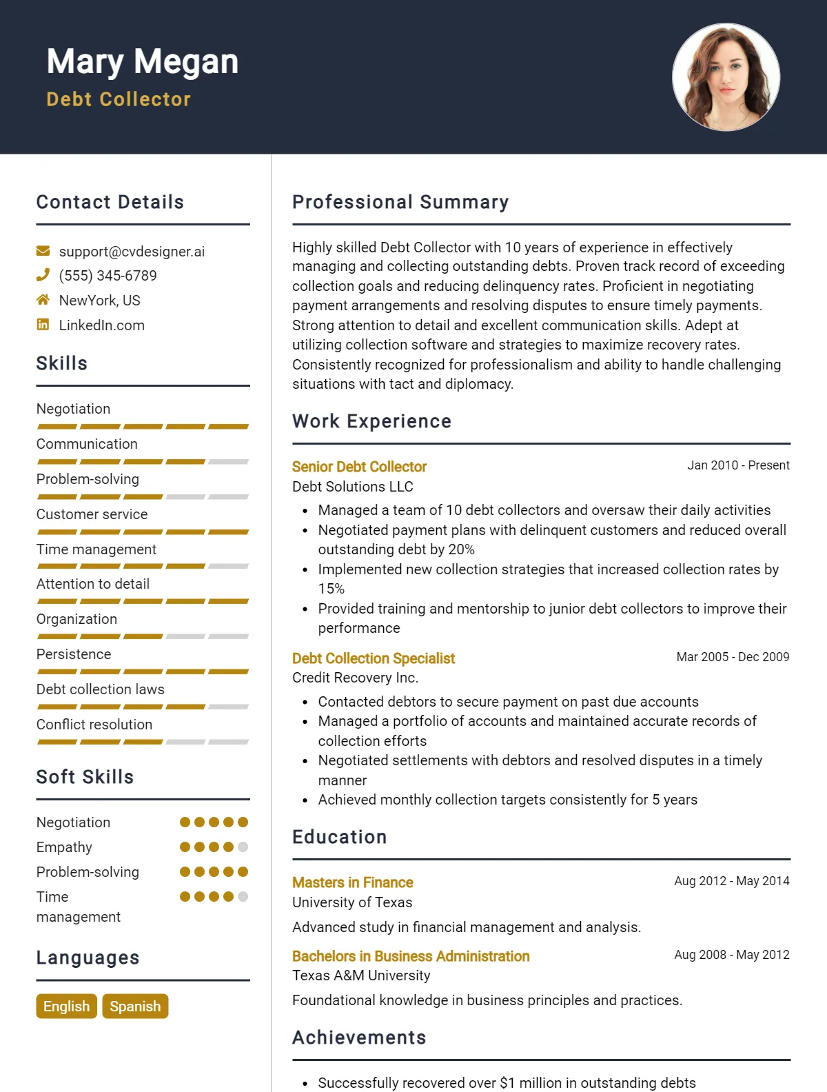 Debt Collector CV Example & Templates for 2026 Preview