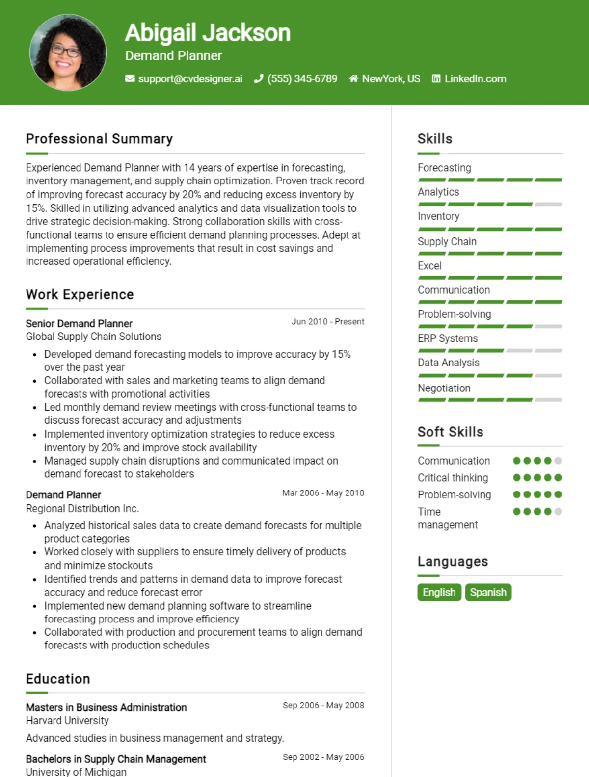 Demand Planner CV Example For 2026: Free Professional Templates Preview