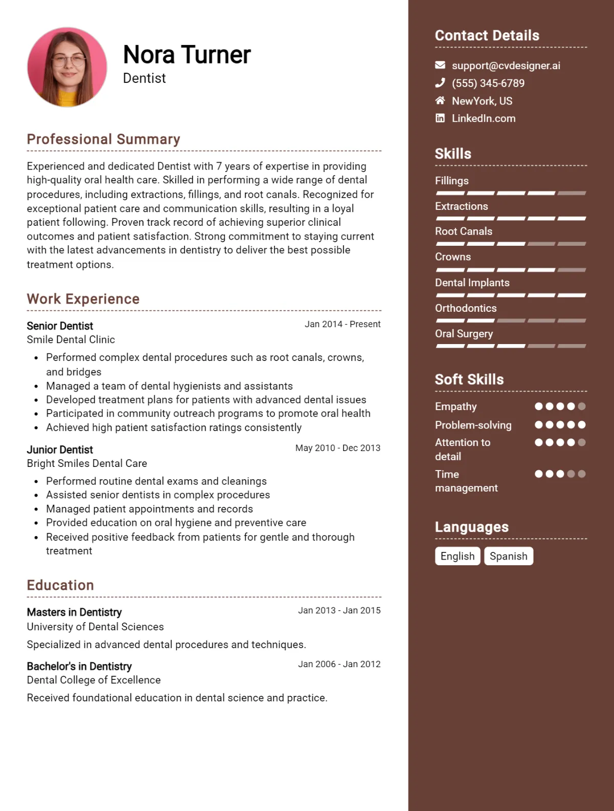 Dentist CV Example For 2026: Examples & Free Templates Preview