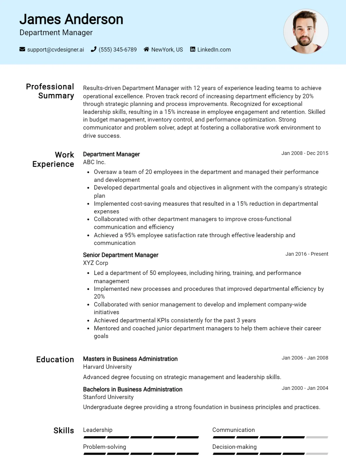 Department Manager CV Example For 2026: Expert Tips & Templates Preview