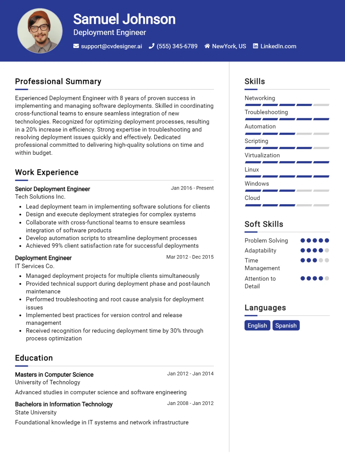 Deployment Engineer CV Example For 2026: Examples & Free Templates Preview