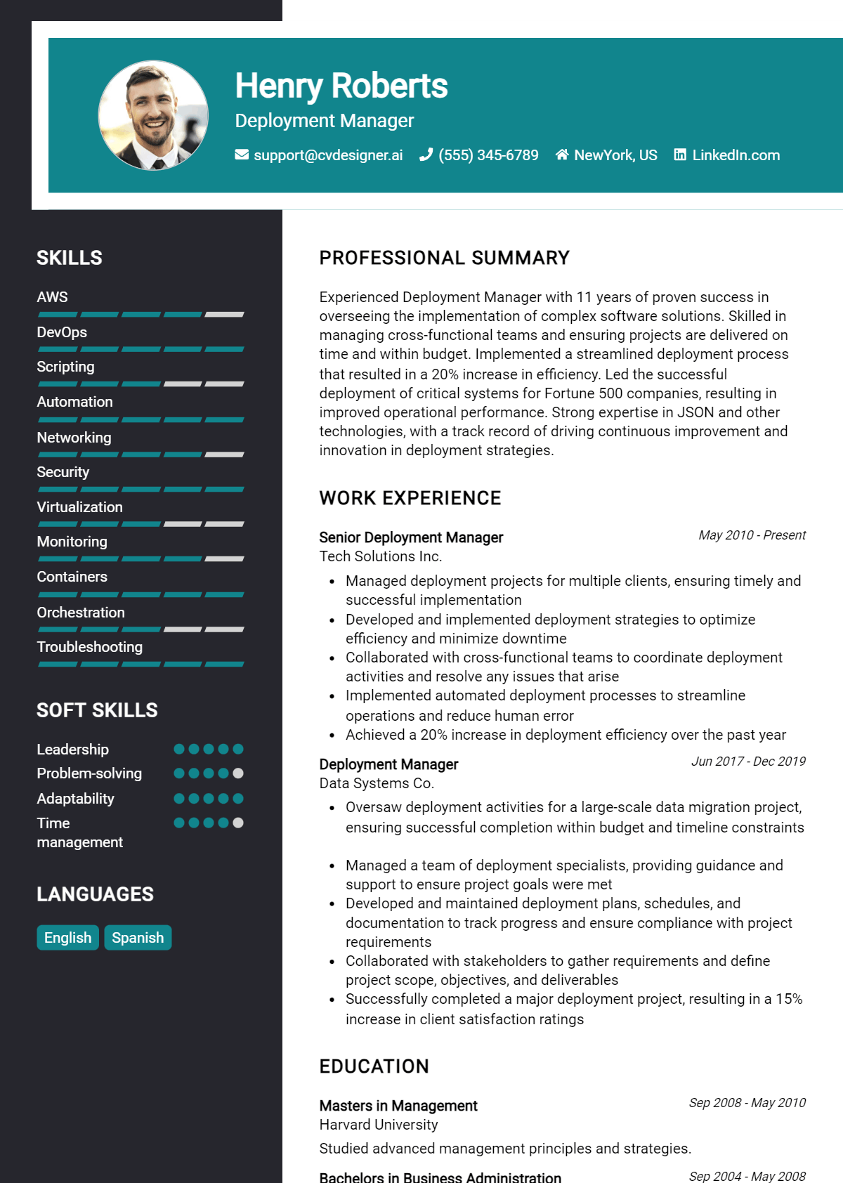 Deployment Manager Resume Example for 2026: Resume Guide Preview