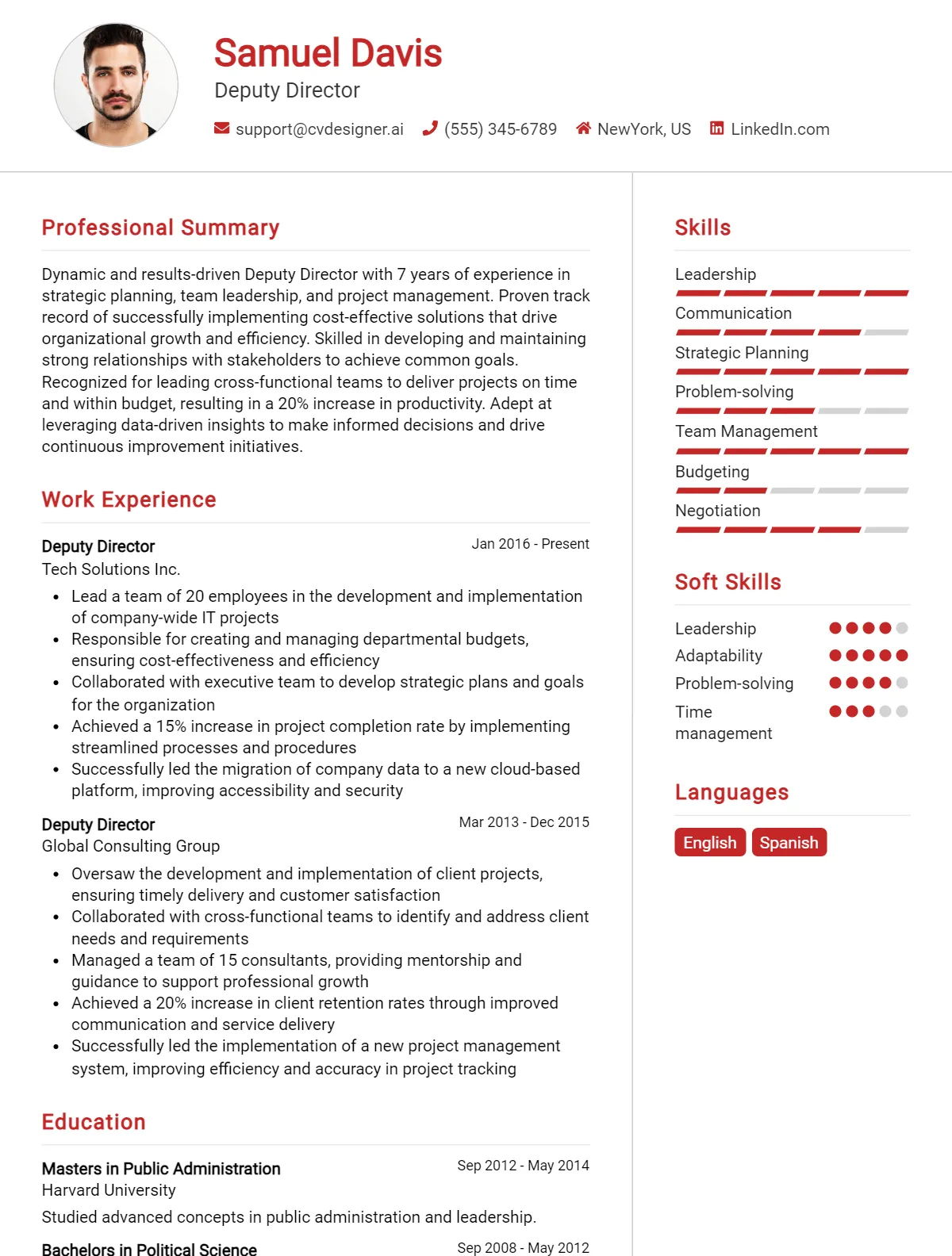Deputy Director CV Example For 2026: How to Create a Professional CV Preview