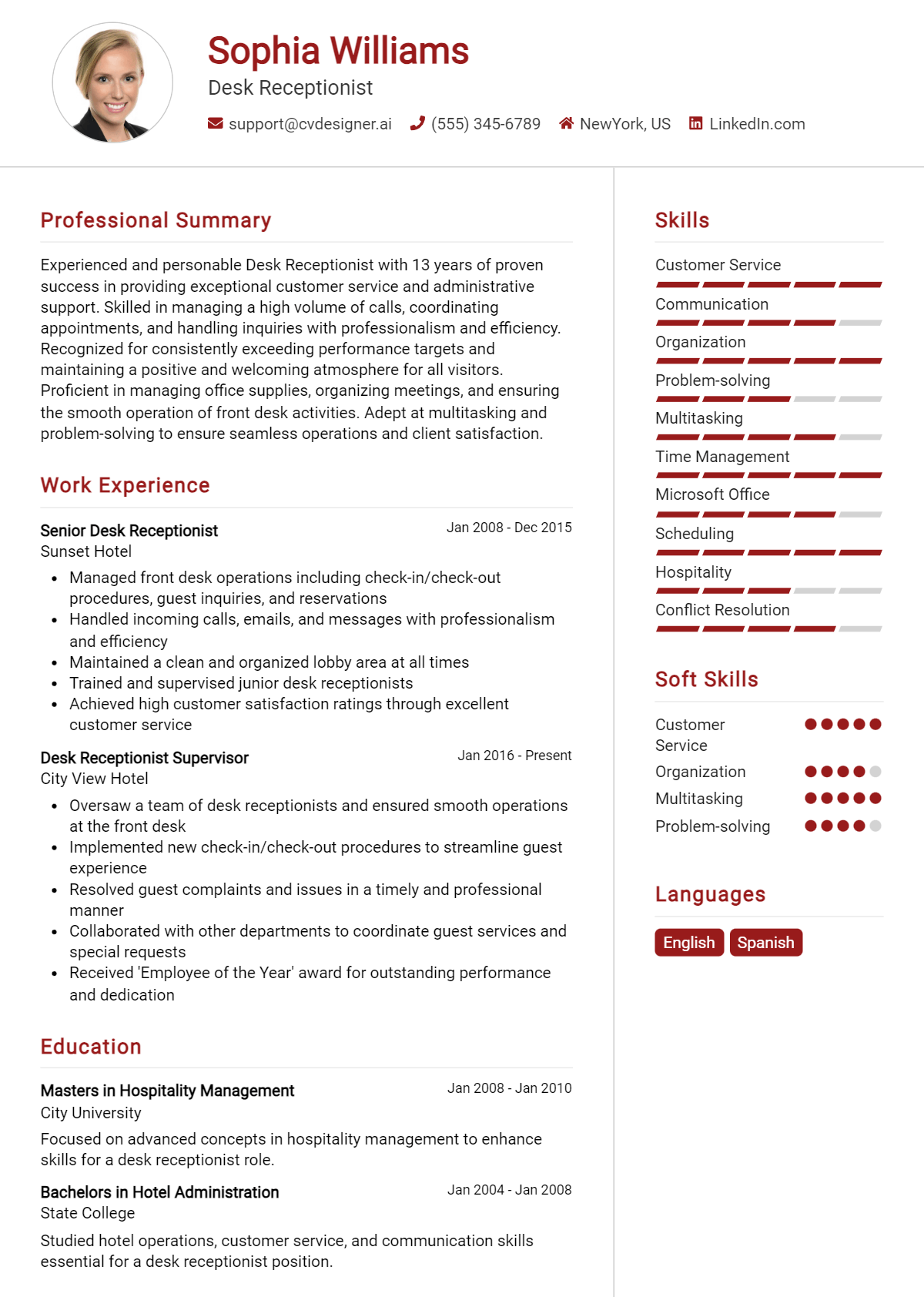 Desk Receptionist Resume Example for 2026: Effective CV Writing Tips Preview