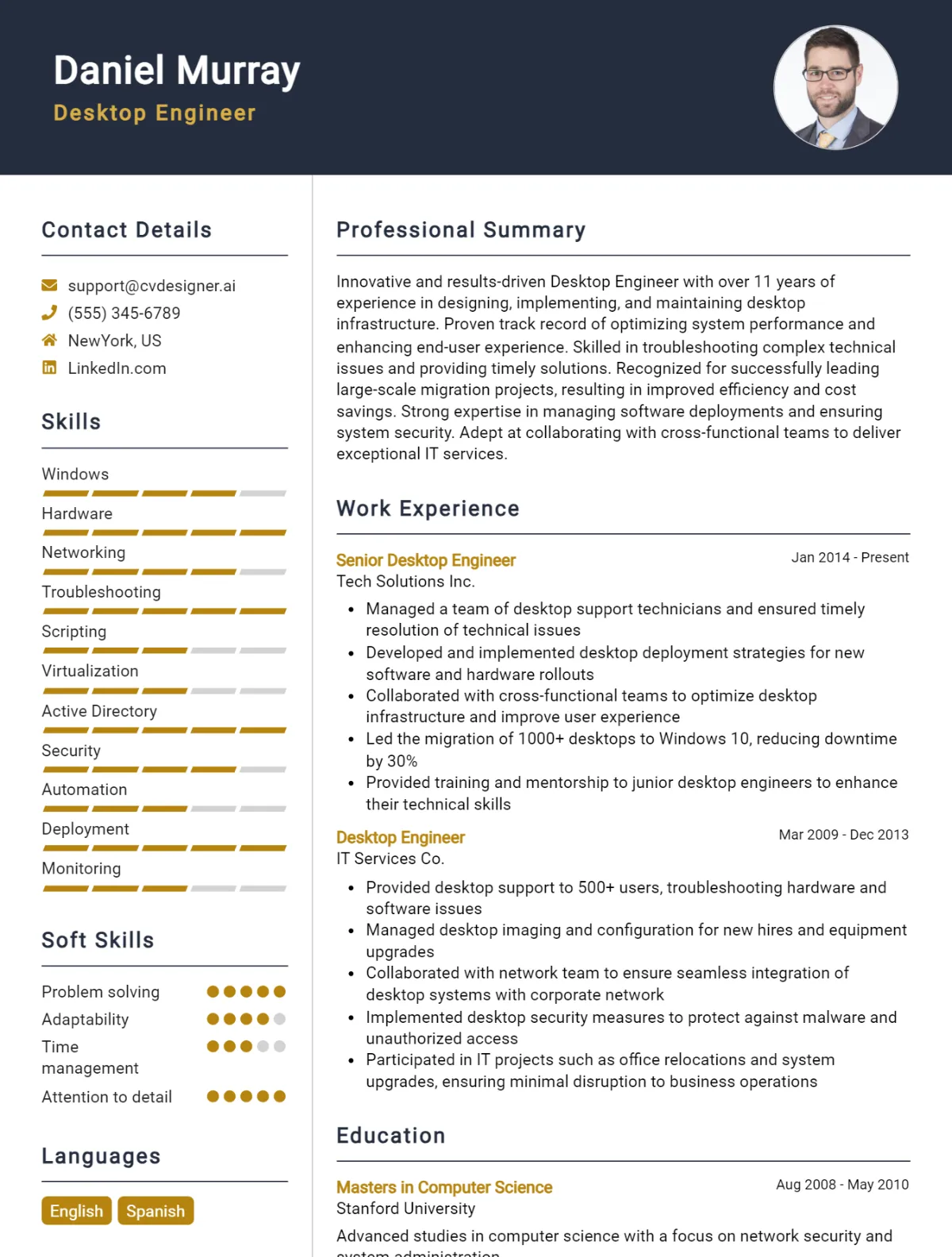 Desktop Engineer CV Example For 2026: Ultimate Guide Preview