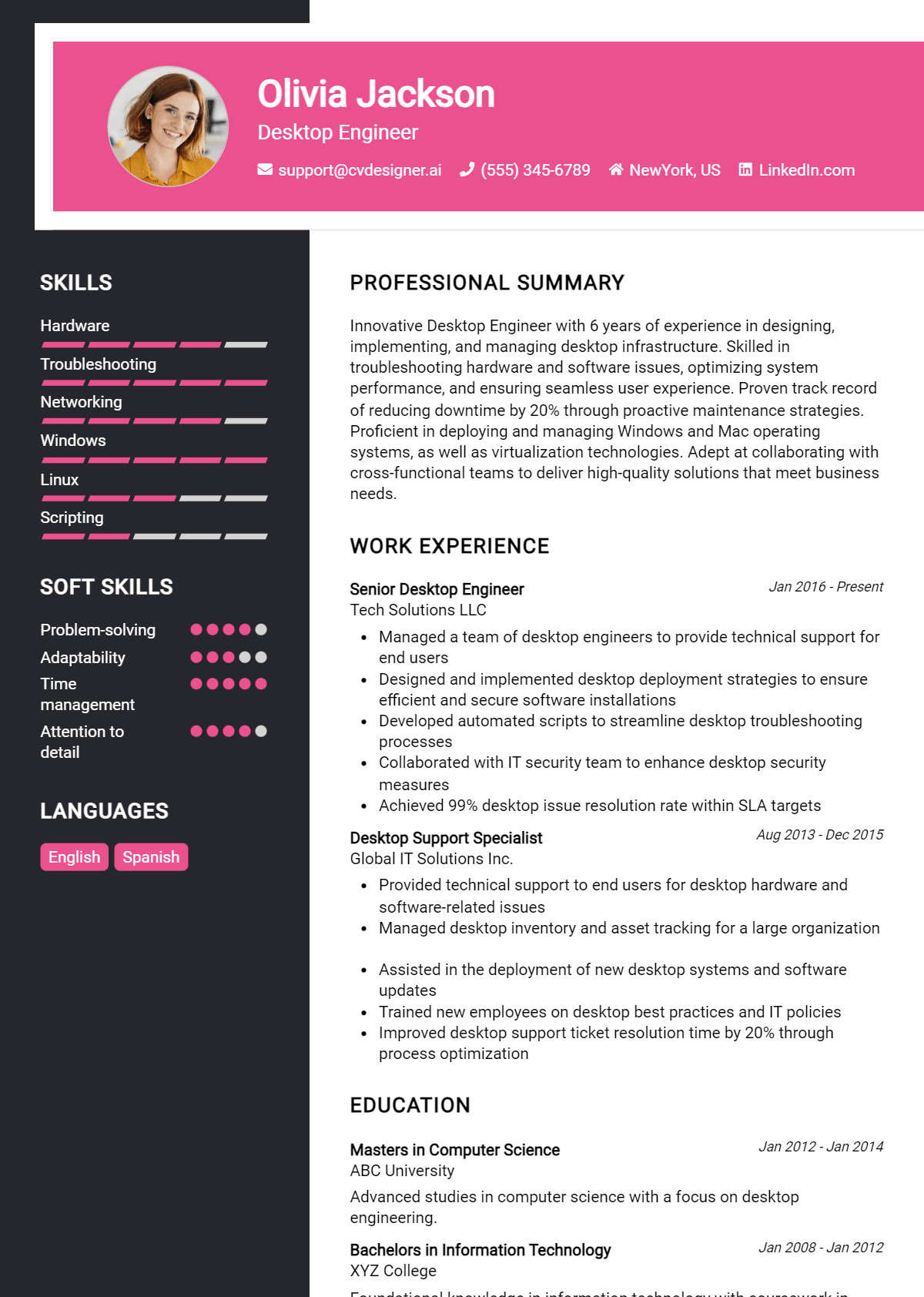 Desktop Engineer Resume Example for 2026: Tips & Templates Preview