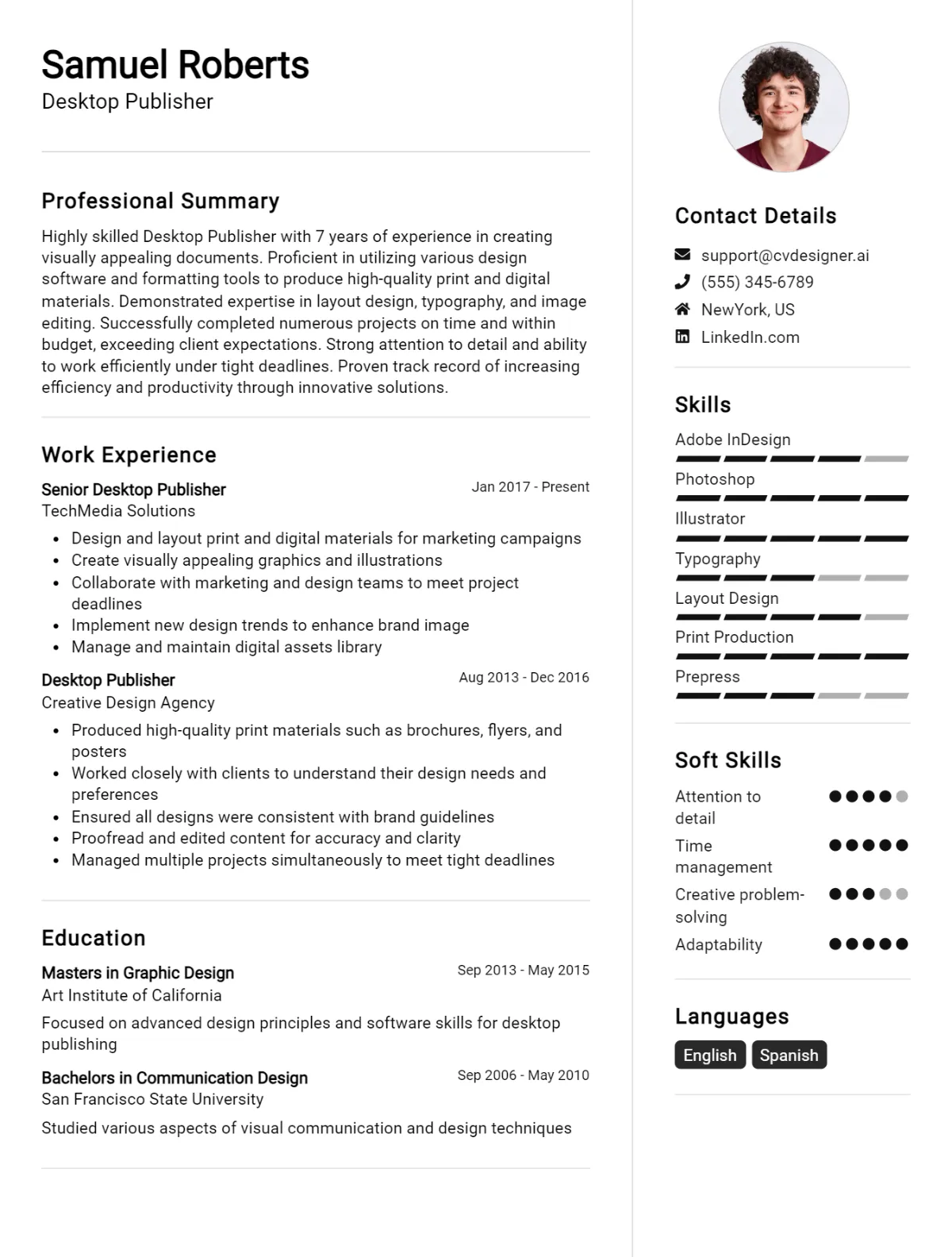 Desktop Publisher CV Example For 2026: Professional CV Templates Preview