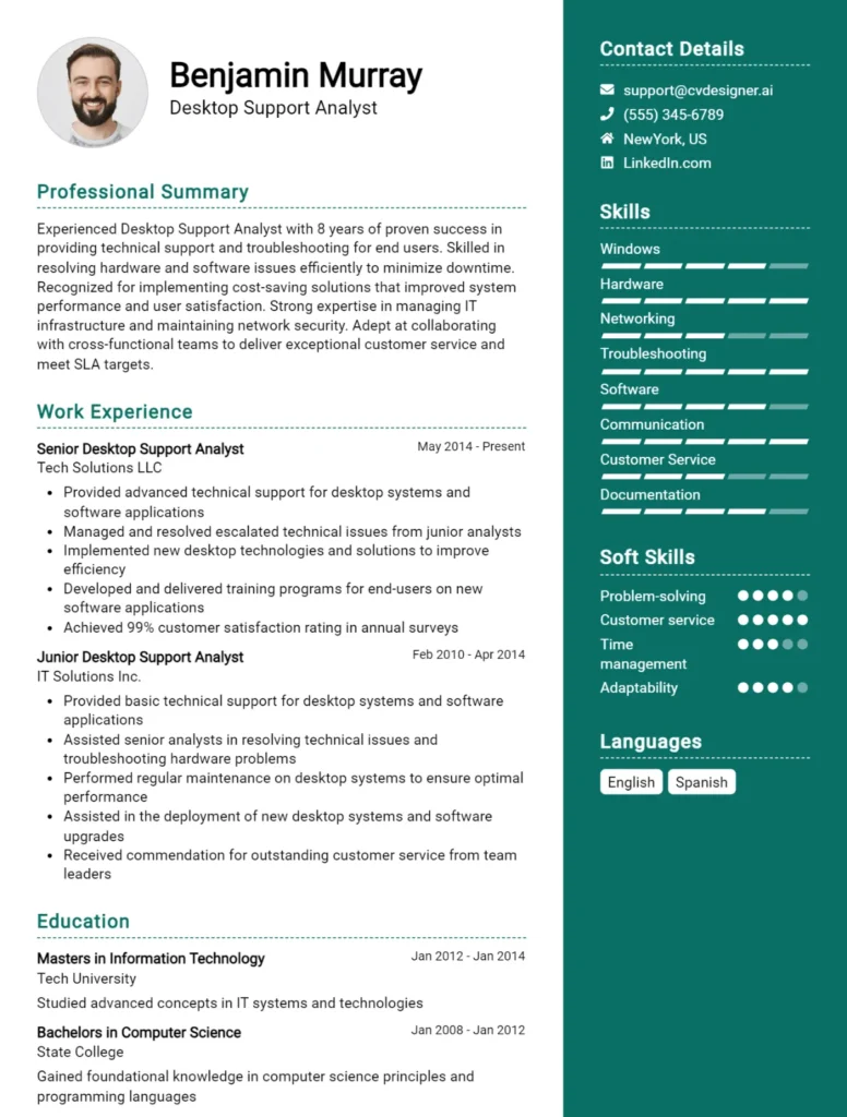 Desktop Support Analyst CV Example