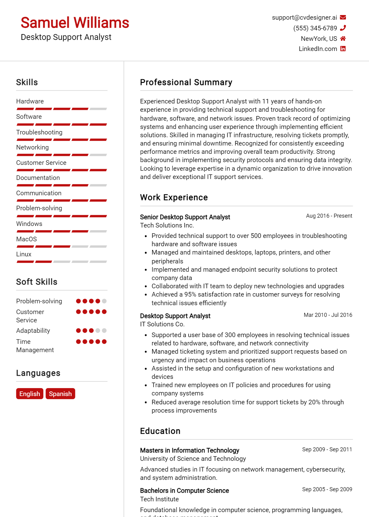 Desktop Support Analyst Resume Example for 2026: Resume Guide Preview