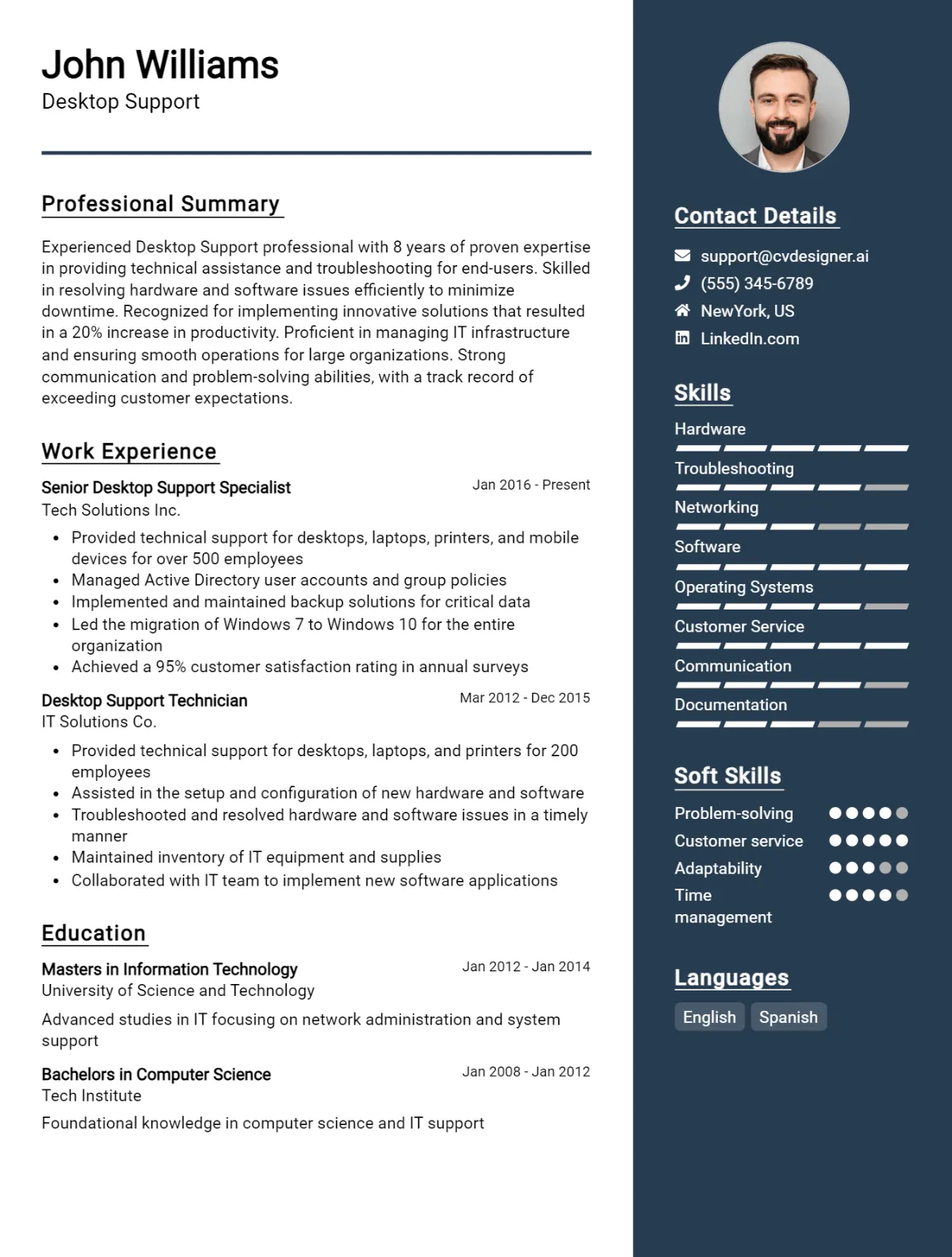 Desktop Support CV Example For 2026: Free Downloadable Templates Preview