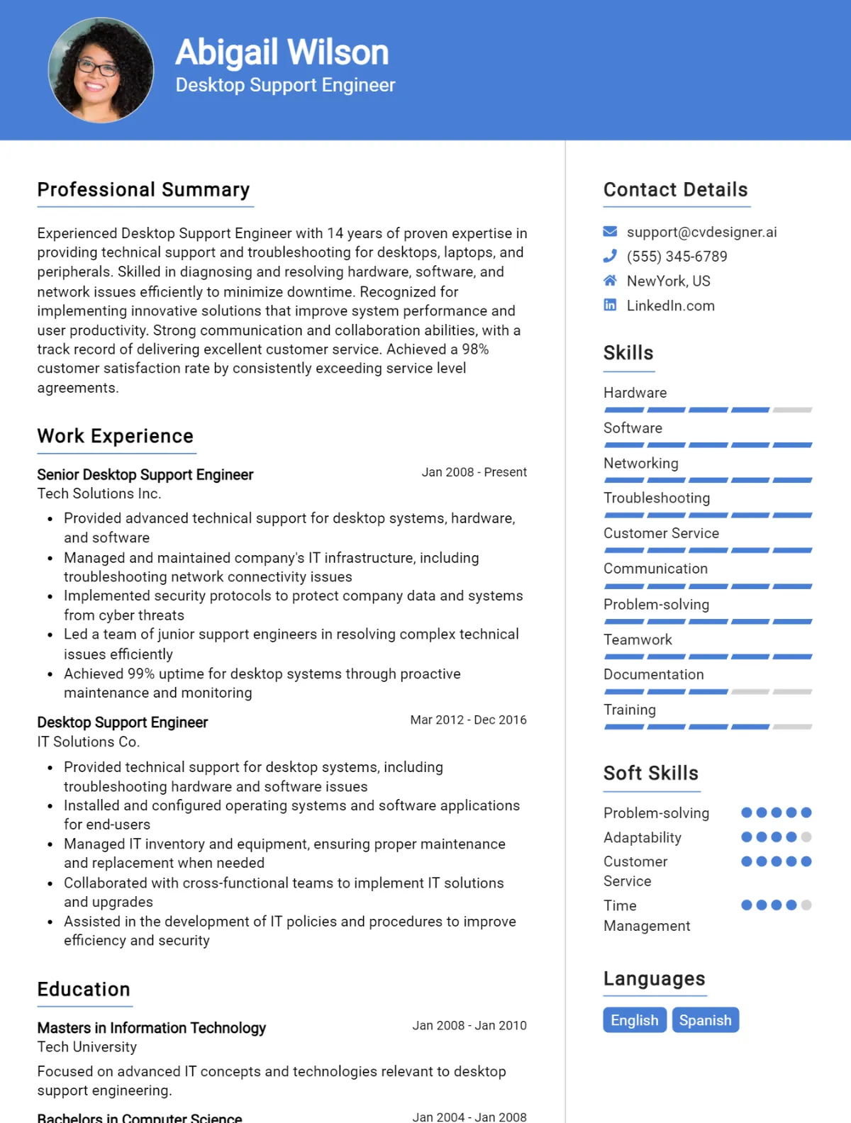 Desktop Support Engineer CV Example For 2026: Best Tips & Templates Preview
