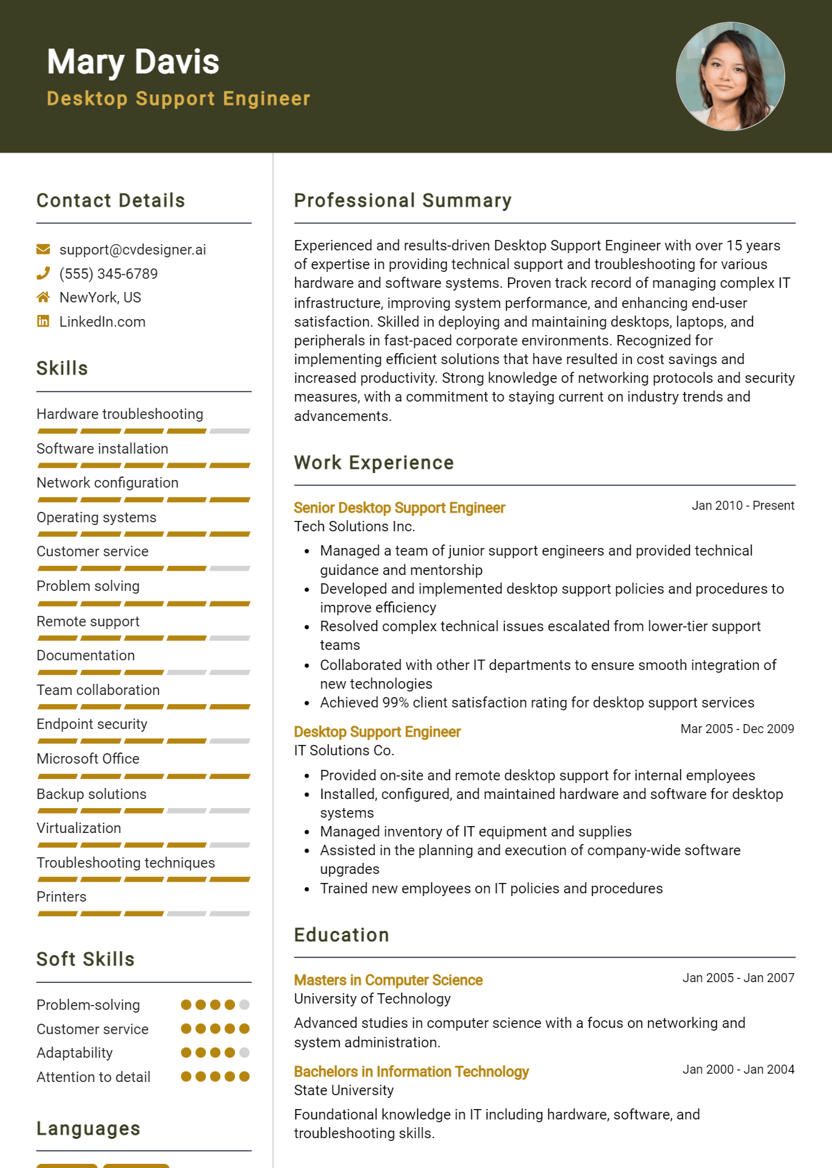 Desktop Support Engineer Resume Example for 2026: Resume Guide Preview