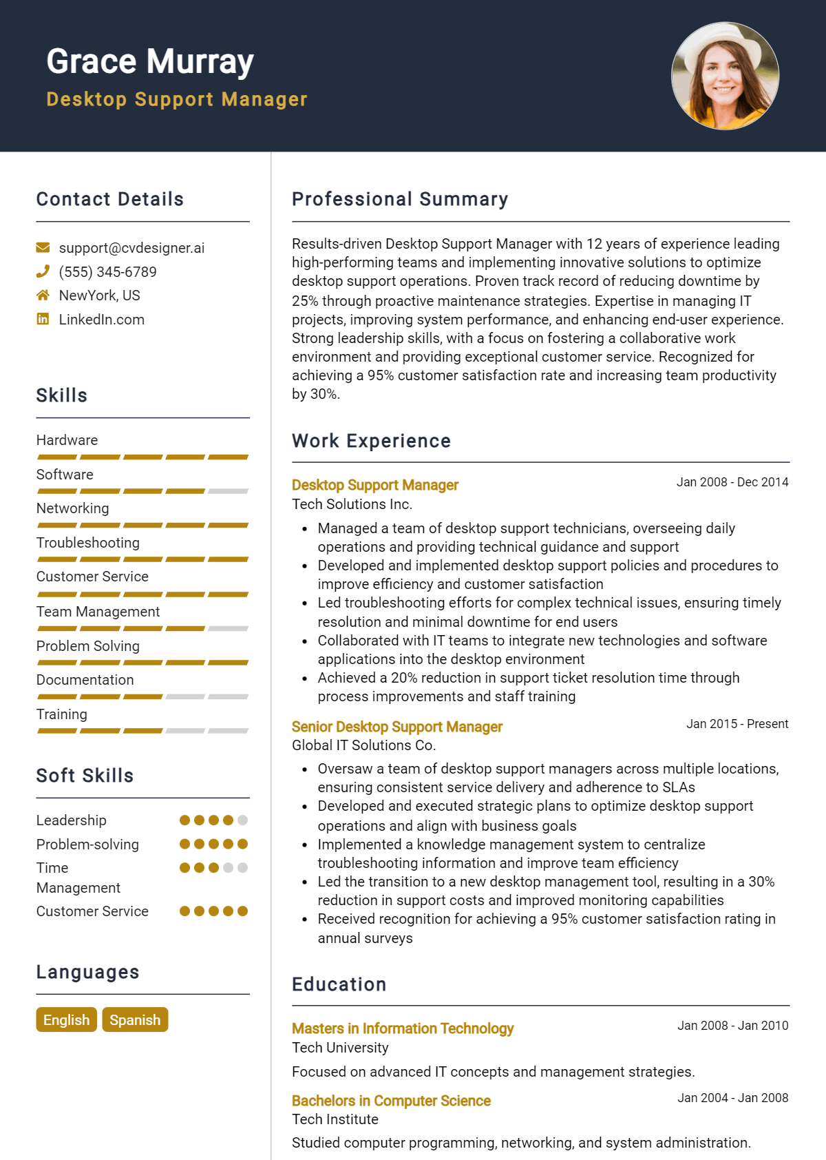 Desktop Support Manager Resume Example for 2026: Best Writing Guide Preview