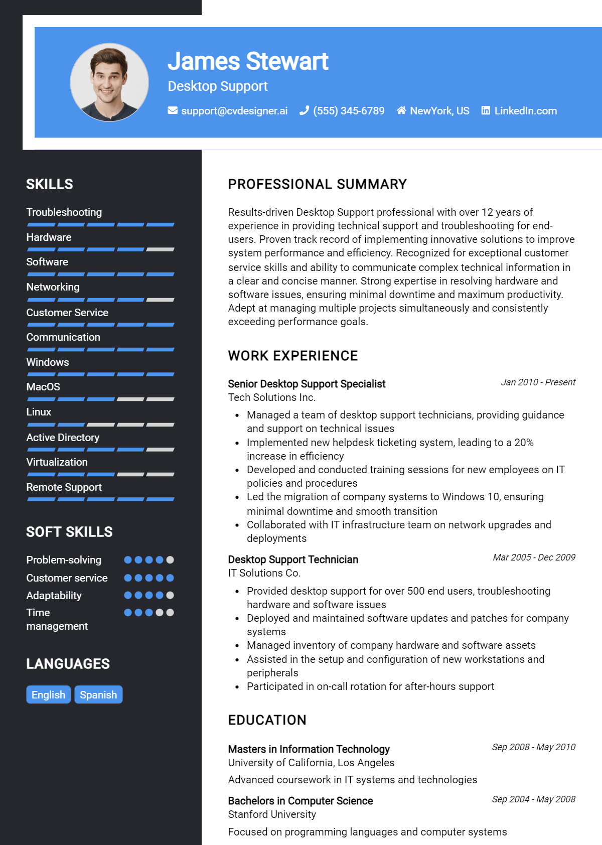 Desktop Support Resume Example for 2026: Free Samples Preview