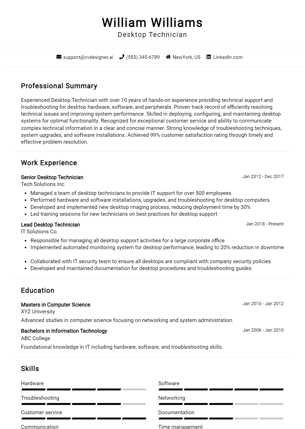 Desktop Technician Resume Example for 2026: Downloadable Templates Preview