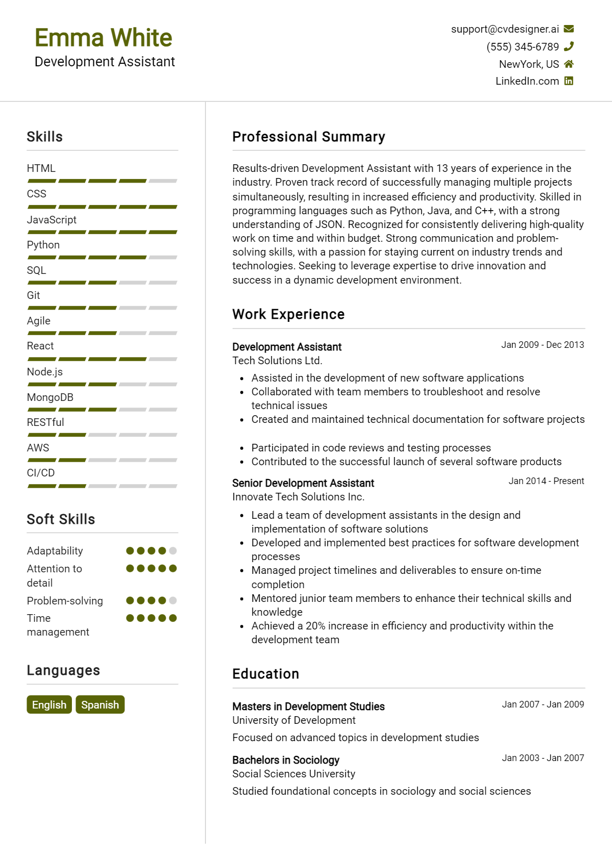 Development Assistant Resume Example for 2026: Best Writing Guide Preview