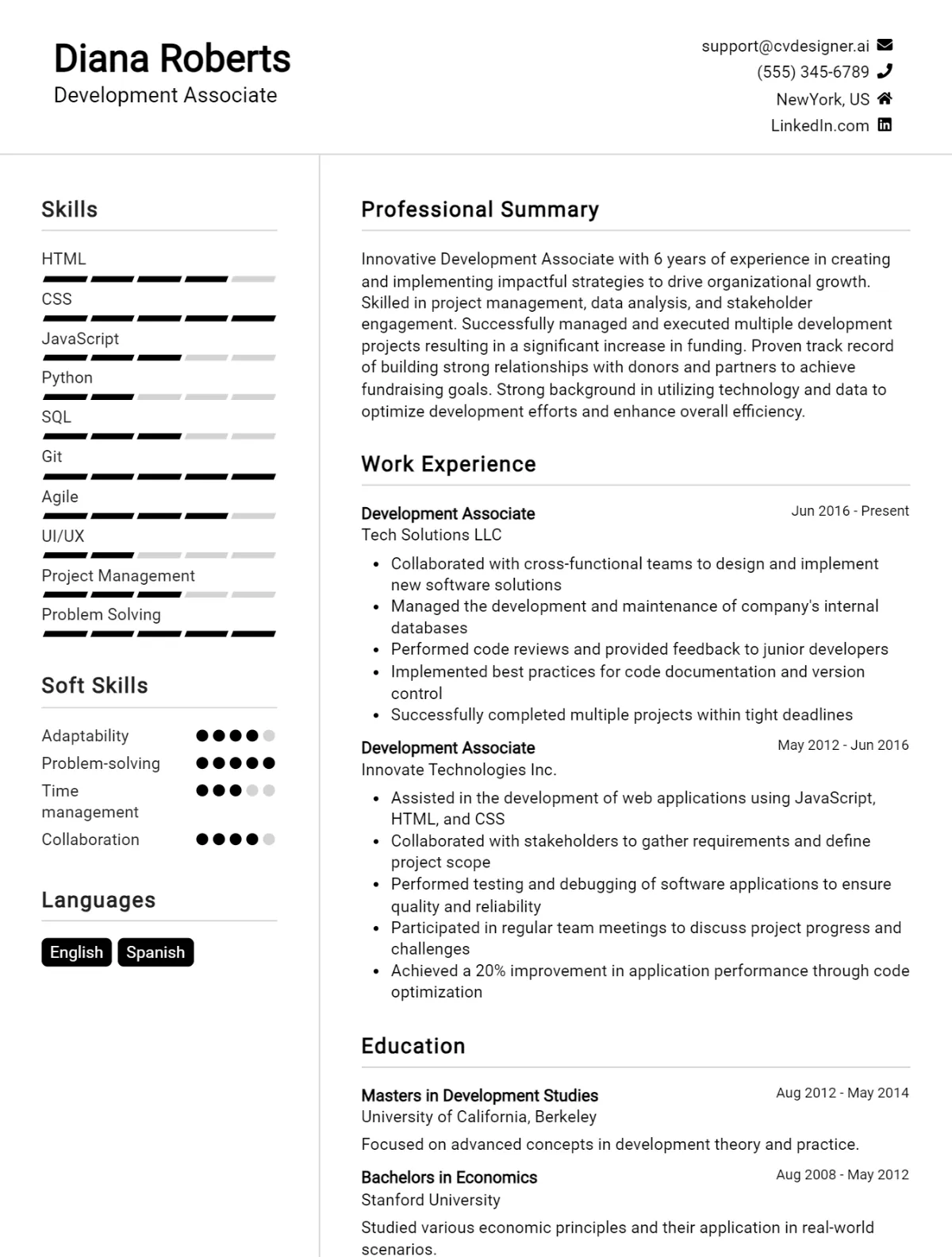 Development Associate CV Example For 2026: Professional CV Templates Preview