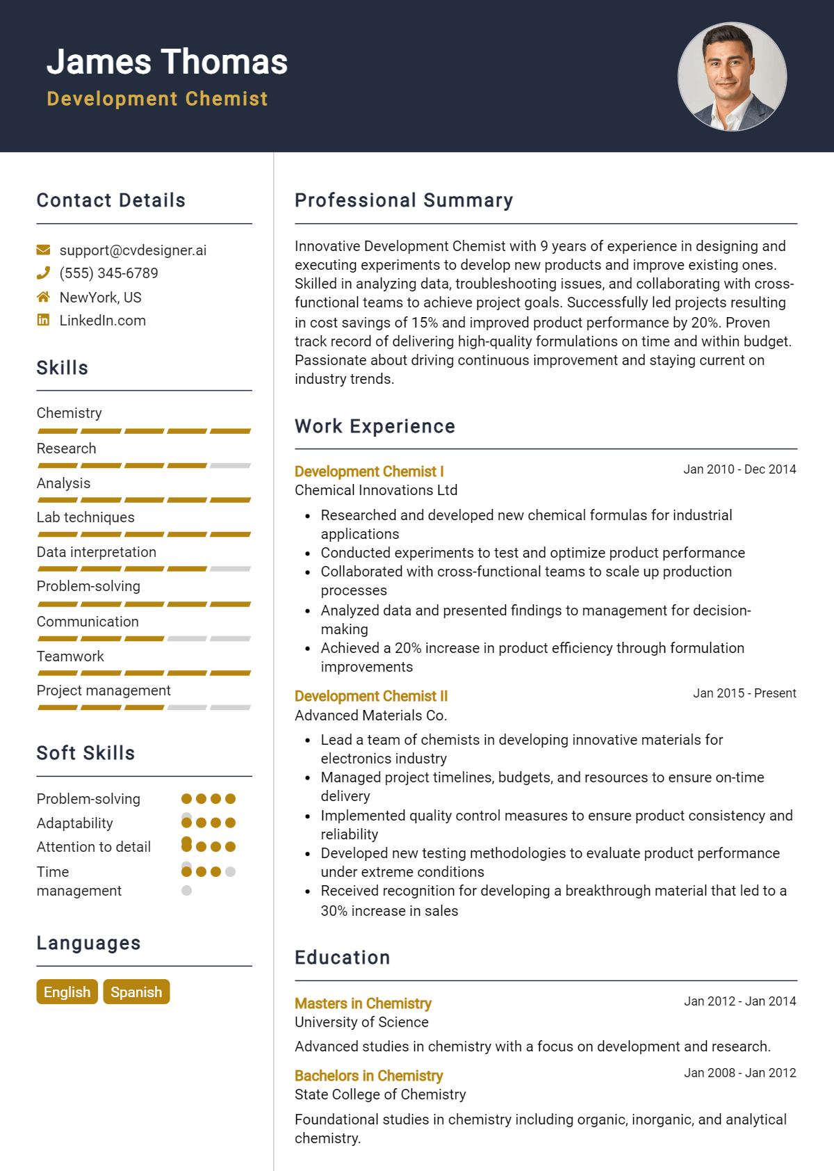 Development Chemist Resume Example for 2026: Ultimate Guide Preview