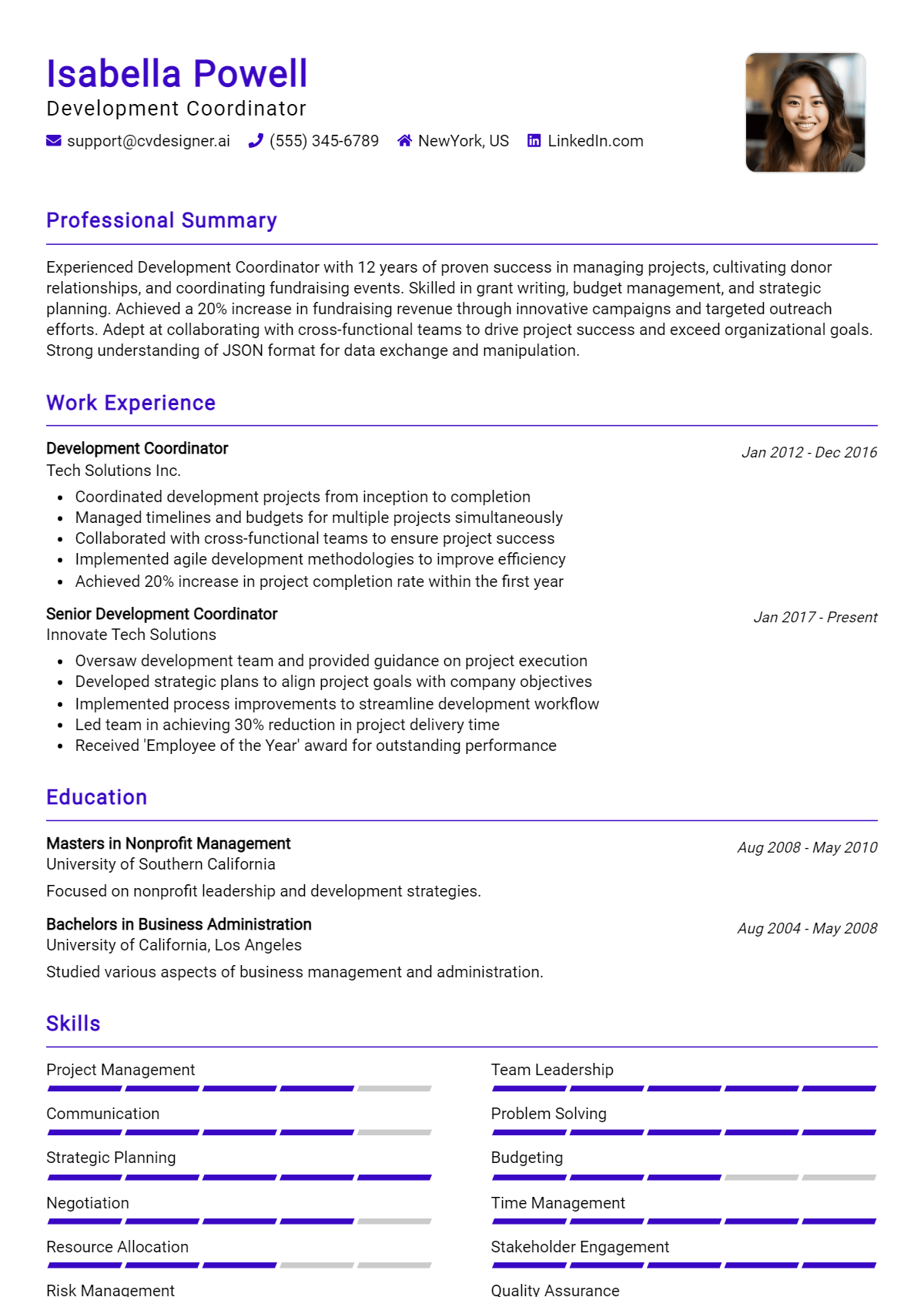Development Coordinator Resume Example for 2026: Free Professional Templates Preview