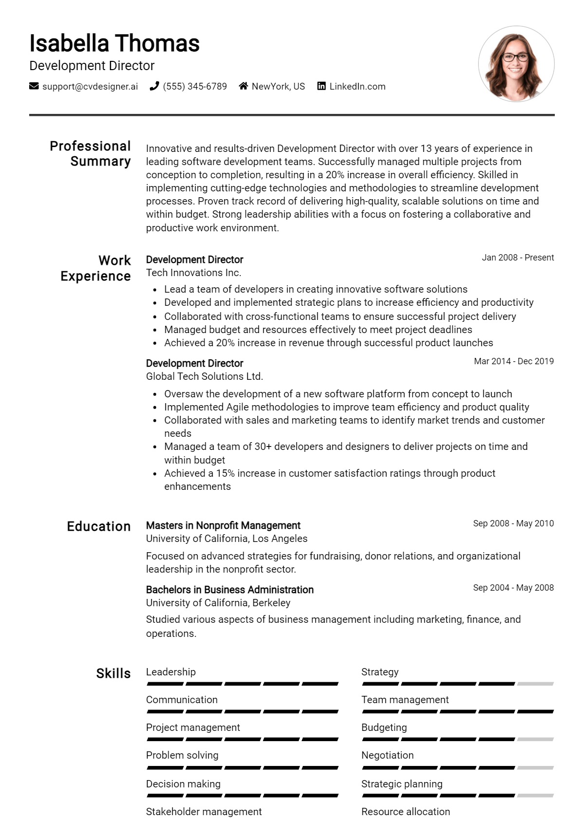 Development Director Resume Example for 2026: Best Tips & Templates Preview