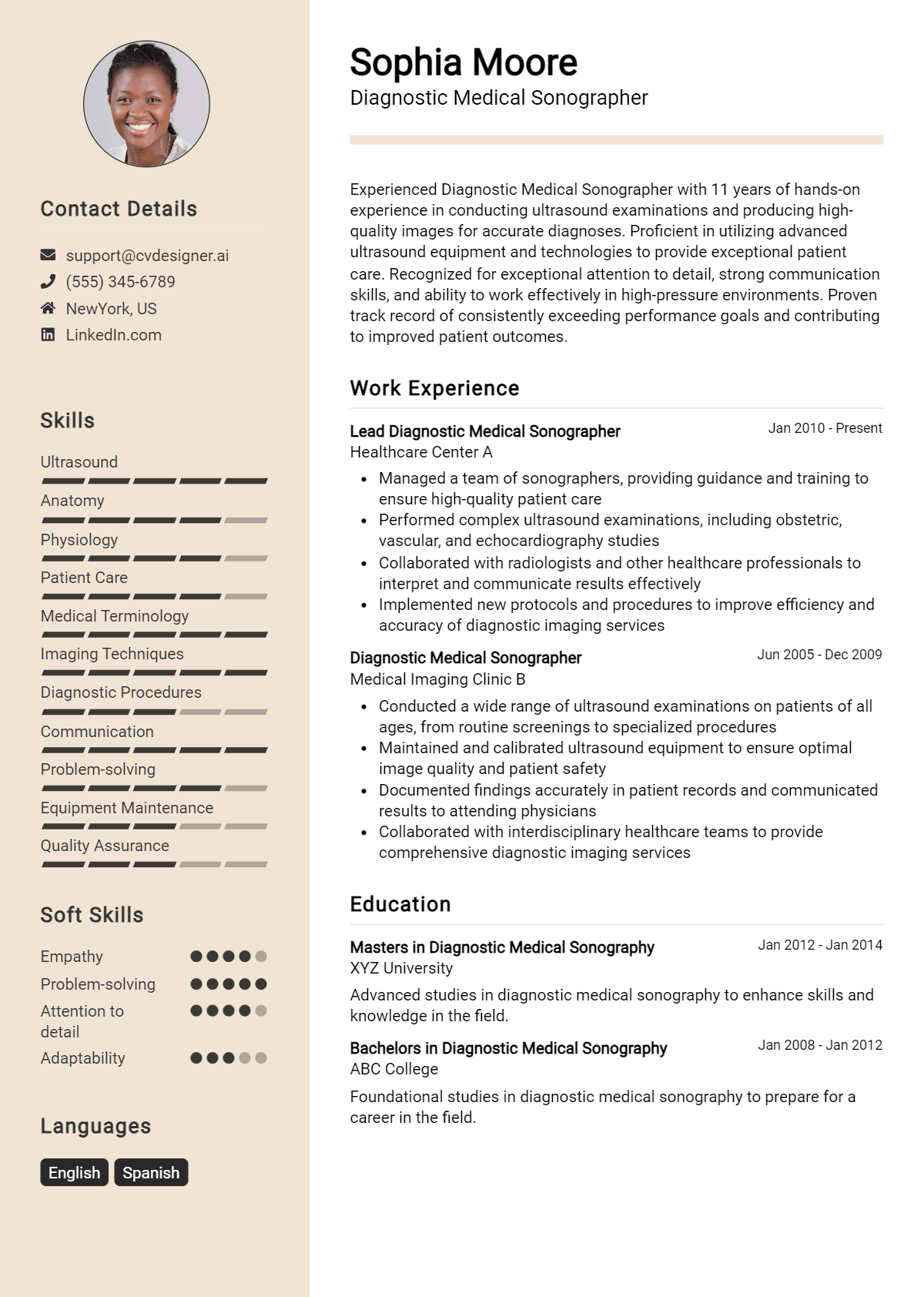 Diagnostic Medical Sonographer Resume Example for 2026: Professional CV Templates Preview