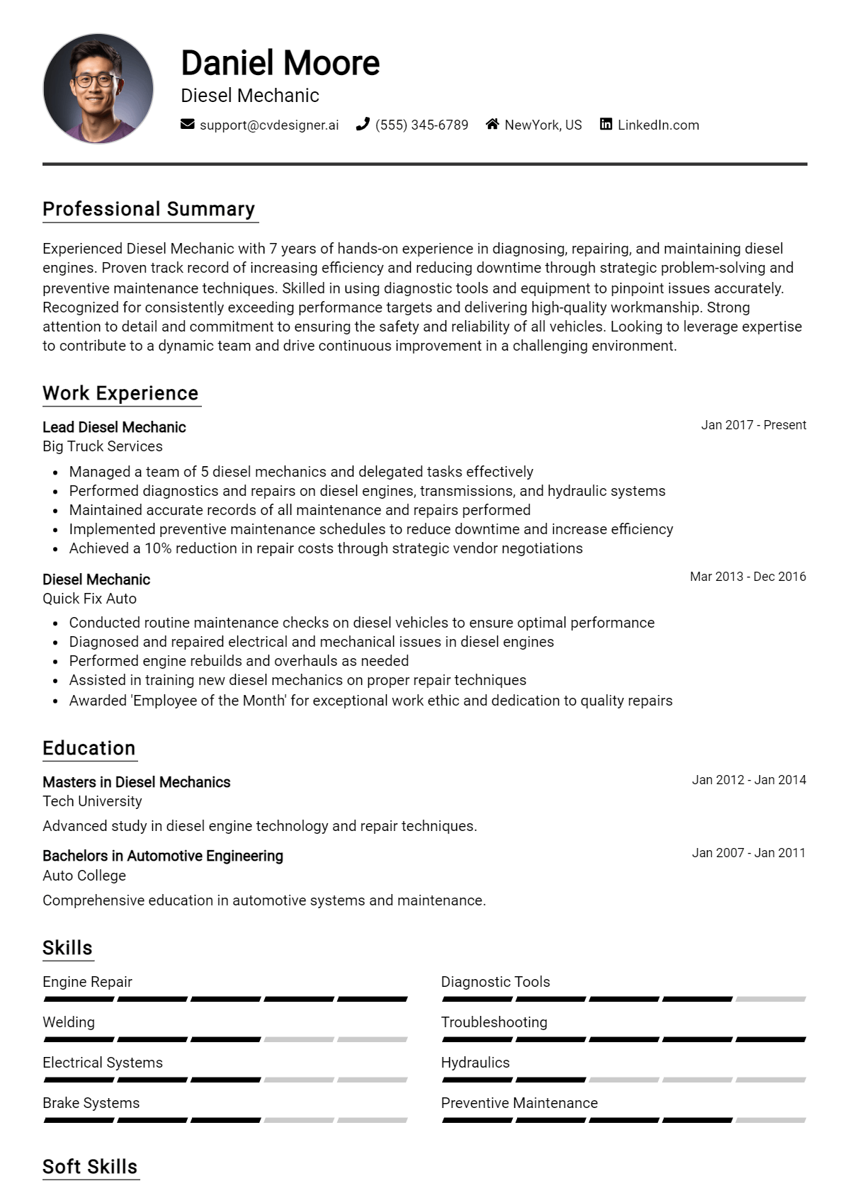 Diesel Mechanic Resume Example for 2026: How to Craft a Winning CV Preview