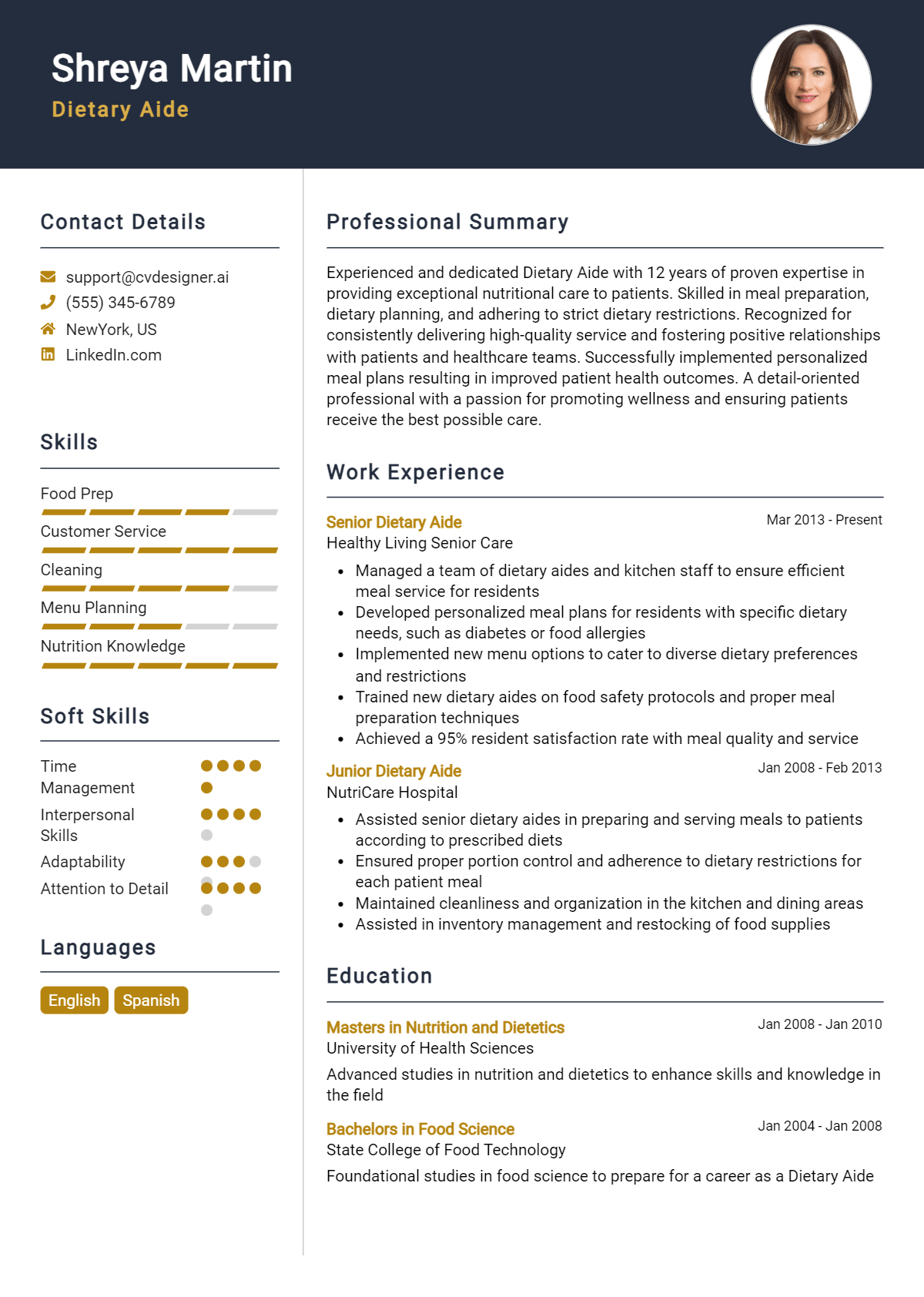 Dietary Aide Resume Example for 2026: Best Formatting Tips Preview