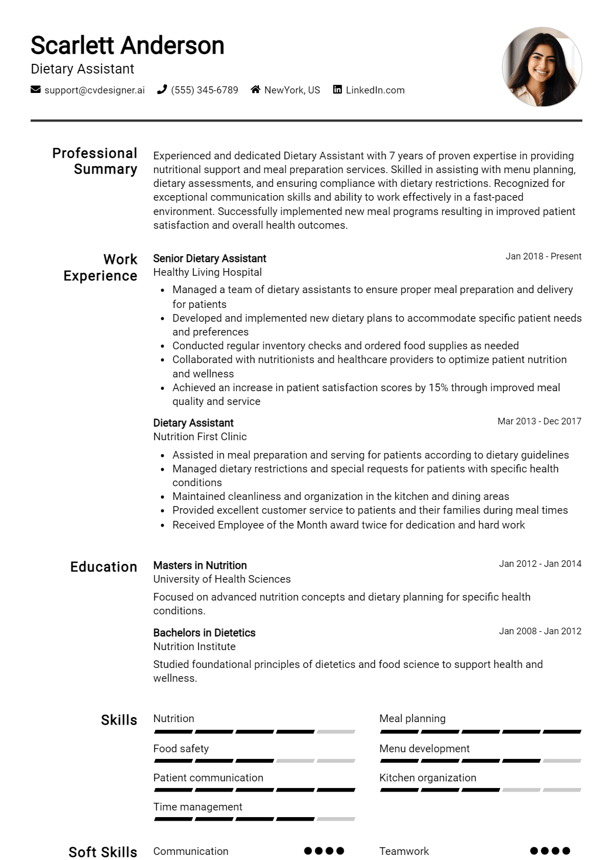 Dietary Assistant Resume Example for 2026: Ultimate Guide Preview
