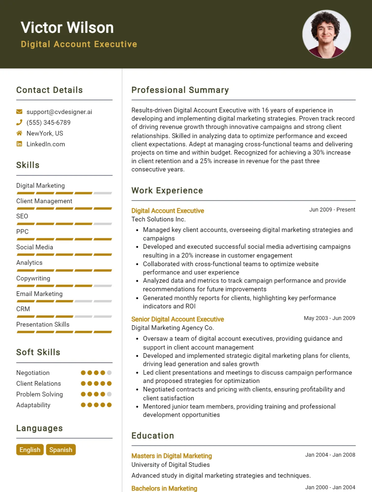 Digital Account Executive CV Example For 2026: Examples & Free Templates Preview