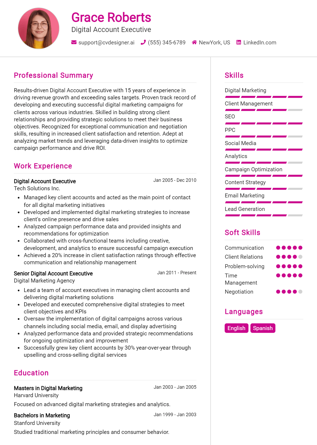 Digital Account Executive Resume Example for 2026: Resume Guide Preview