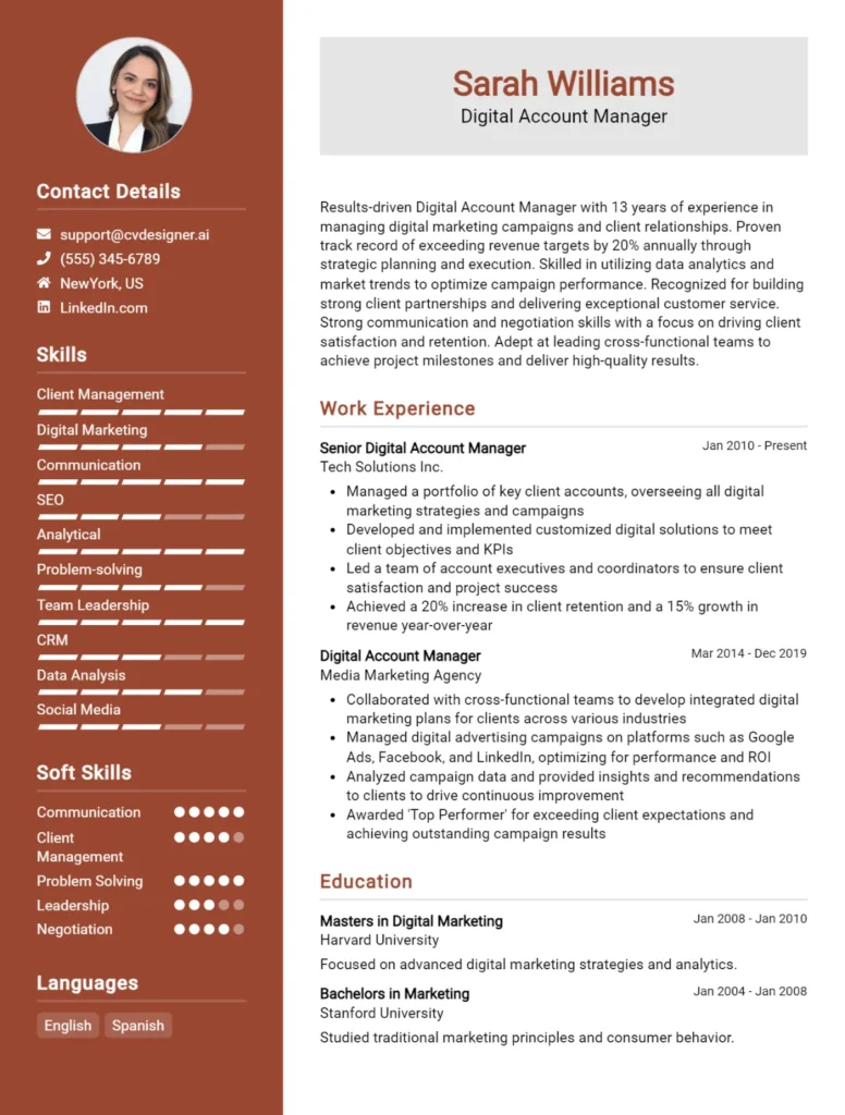 Digital Account Manager CV Example
