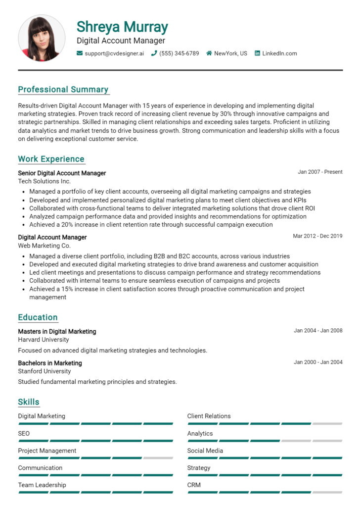 Digital Account Manager Resume Example