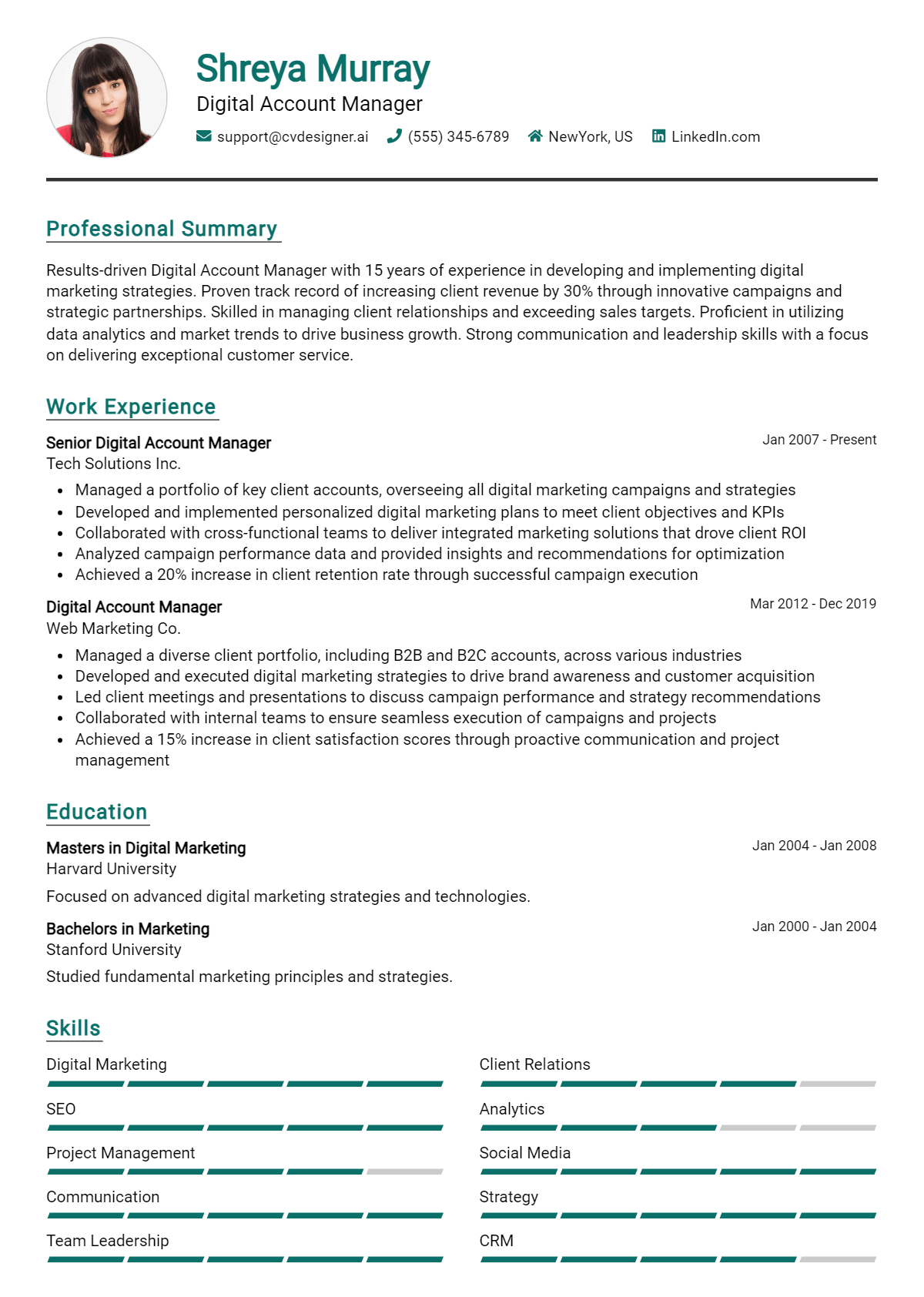 Digital Account Manager Resume Example for 2026: Free Examples Preview