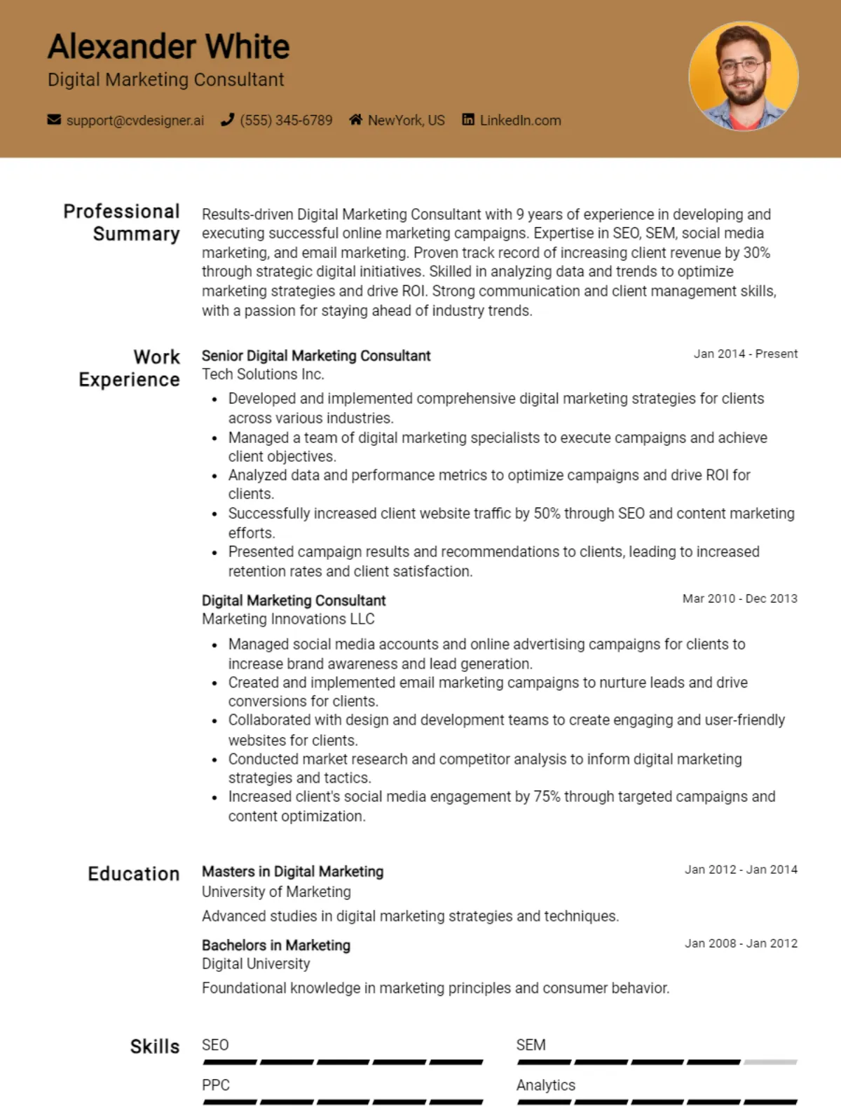 Digital Marketing Consultant CV Example For 2026: Examples & Free Templates Preview
