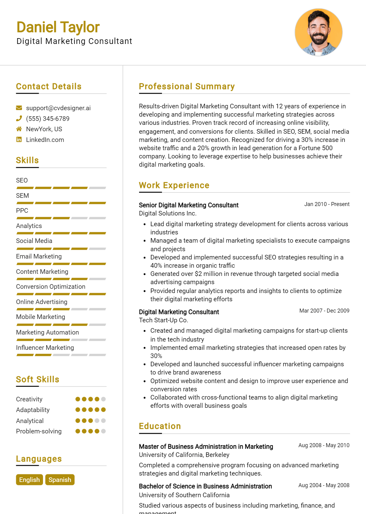 14 Digital Marketing Consultant Resume Examples for 2026: Free Examples Preview