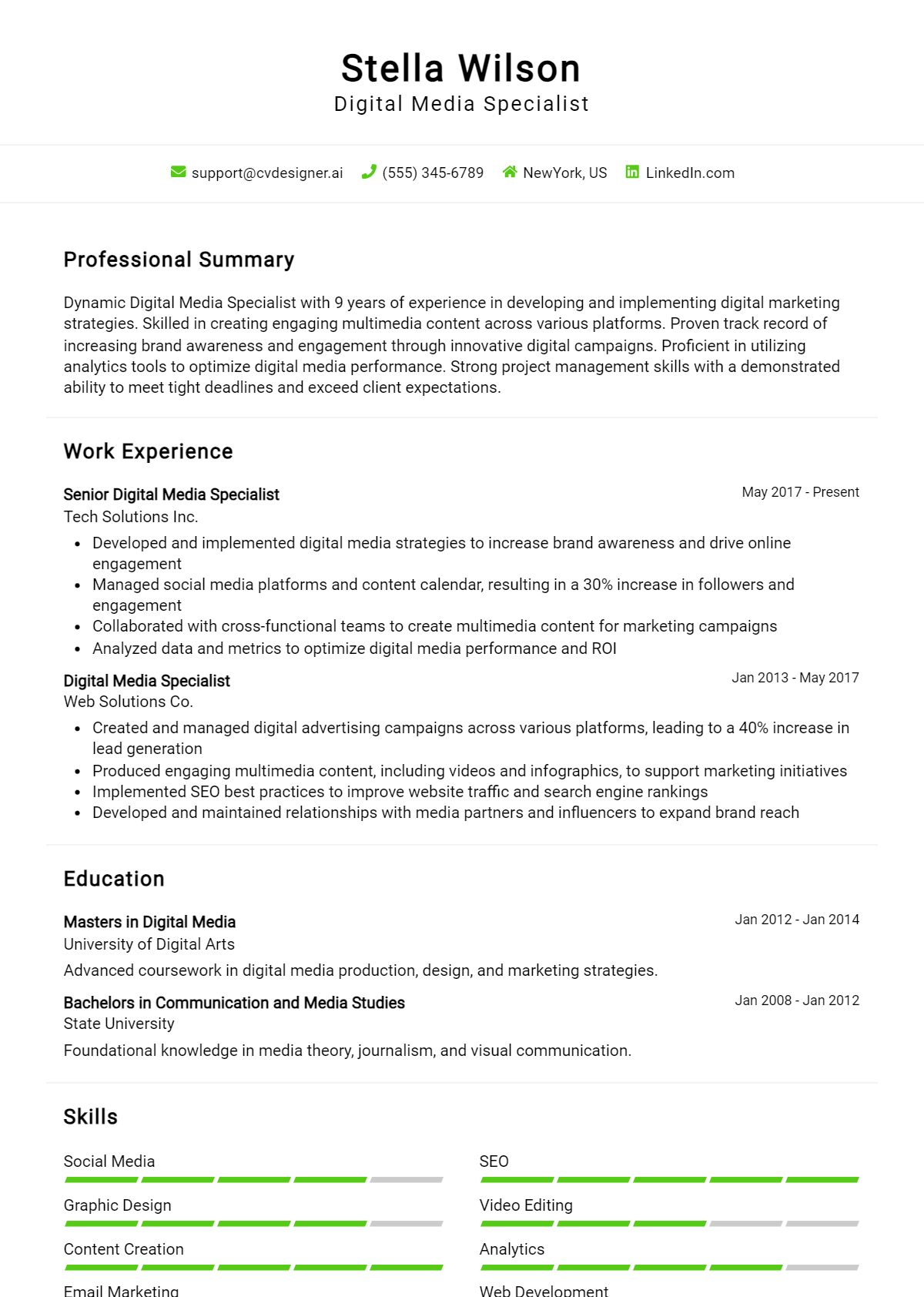 Digital Media Specialist Resume Example for 2026: Best Tips Preview