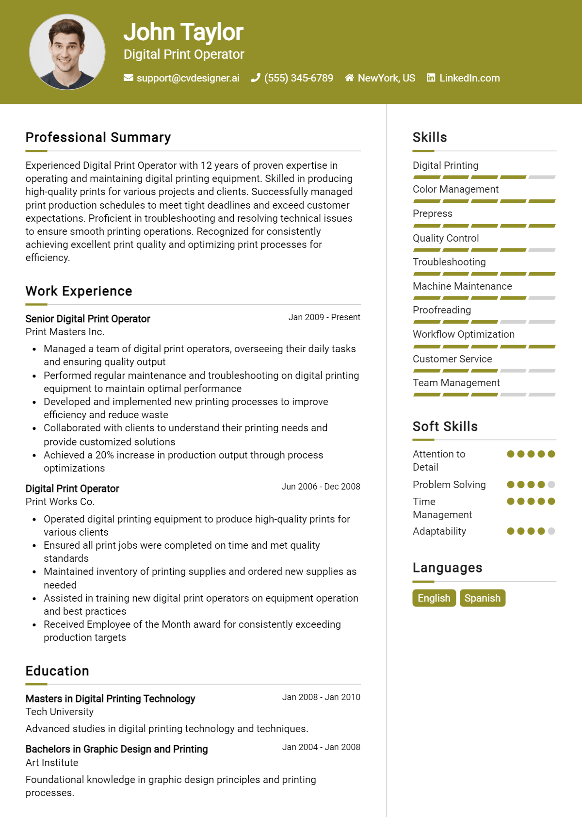 Digital Print Operator Resume Example for 2026: Effective Tips Preview