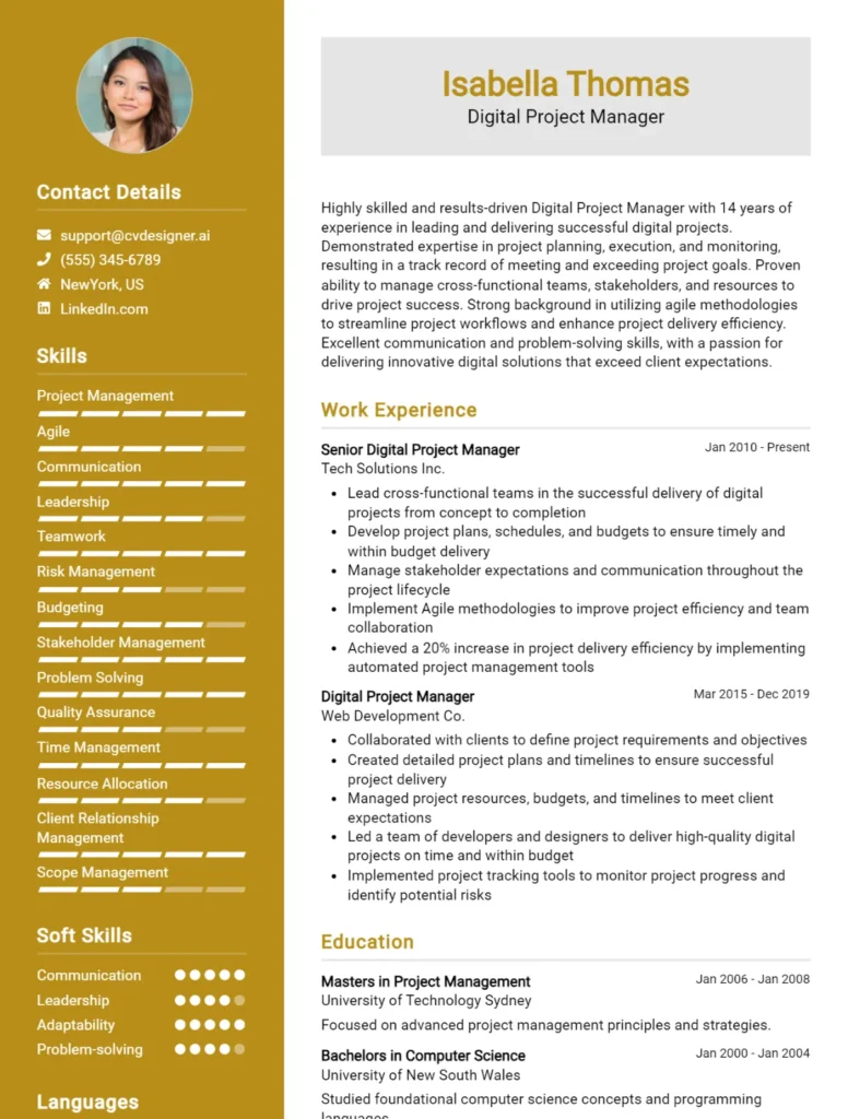 Digital Project Manager CV Example