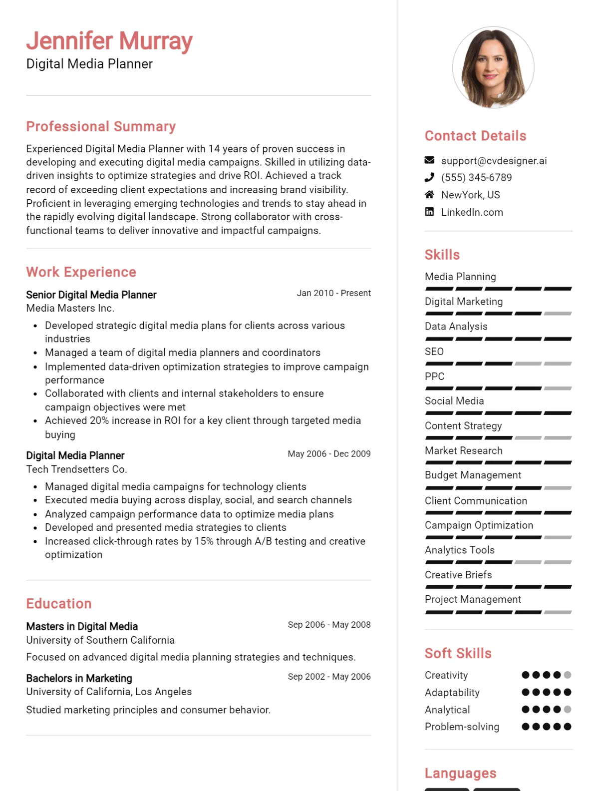 Digital Media Planner CV Example For 2026: Best Tips & Templates Preview
