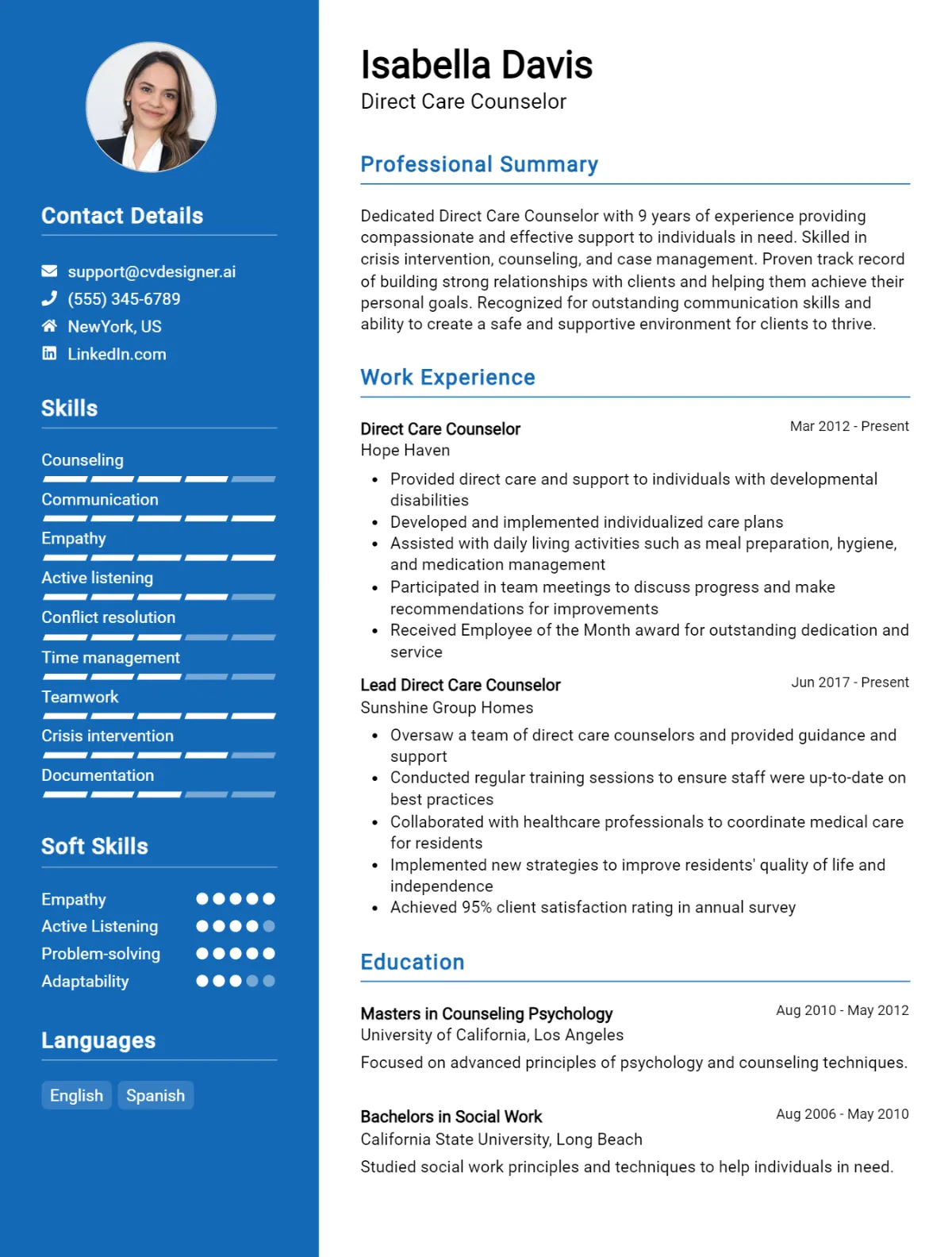 Direct Care Counselor CV Example For 2026: How to Craft a Winning CV Preview