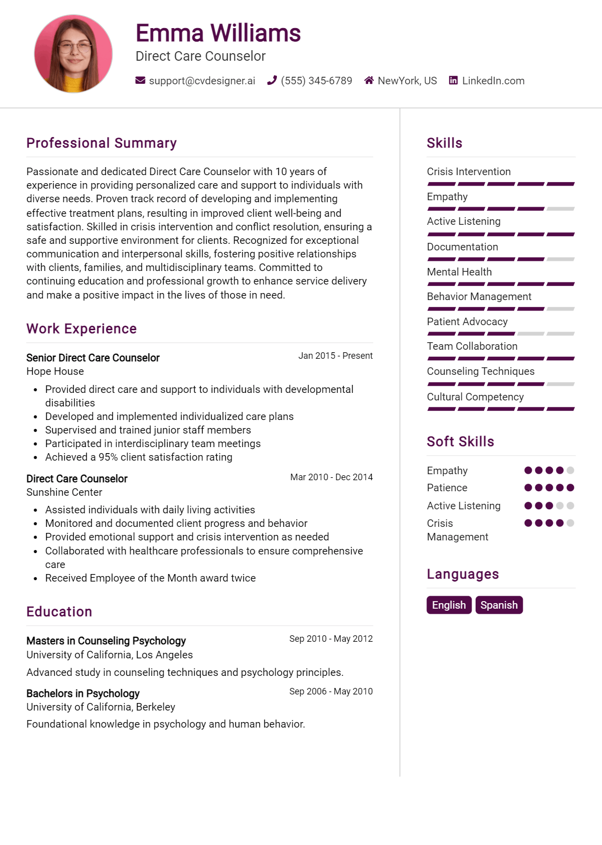Direct Care Counselor Resume Example for 2026: Tips to Stand Out Preview