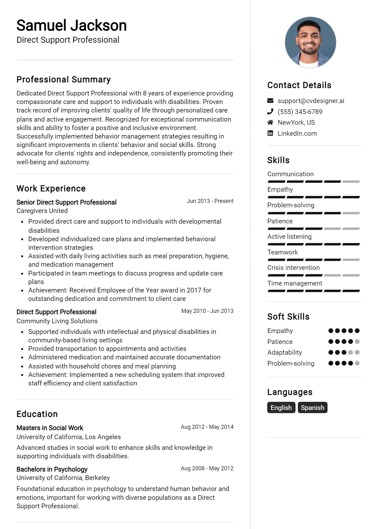 Direct Support Professional Resume Example for 2026: Professional CV Templates Preview