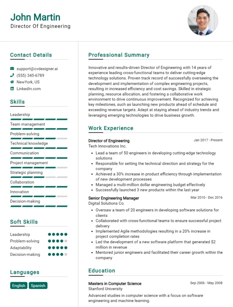 Director Of Engineering CV Example