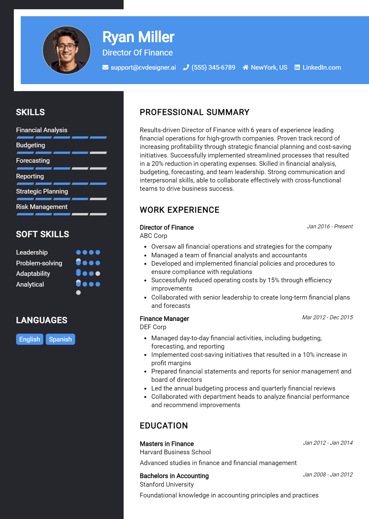 Director Of Finance Resume Example for 2026: Tips & Templates Preview