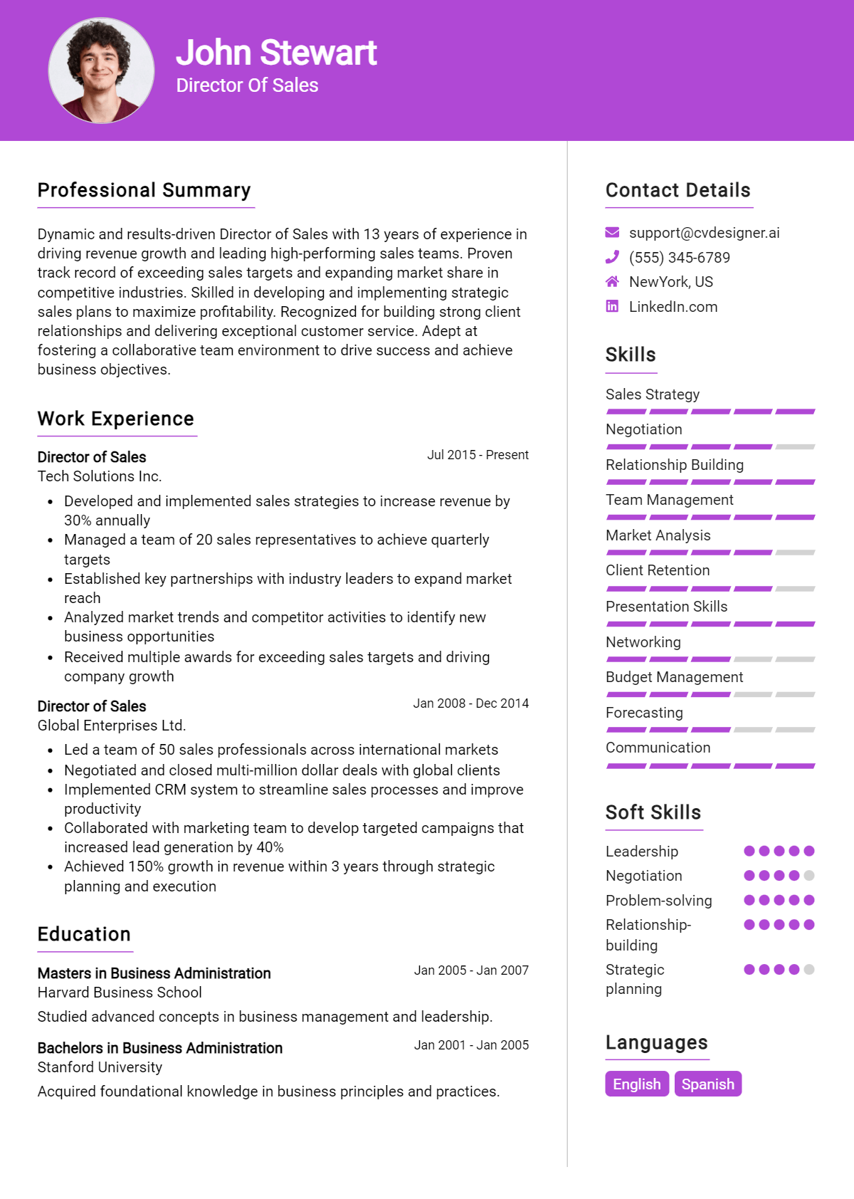 Director Of Sales Resume Example for 2026: Best Writing Guide Preview