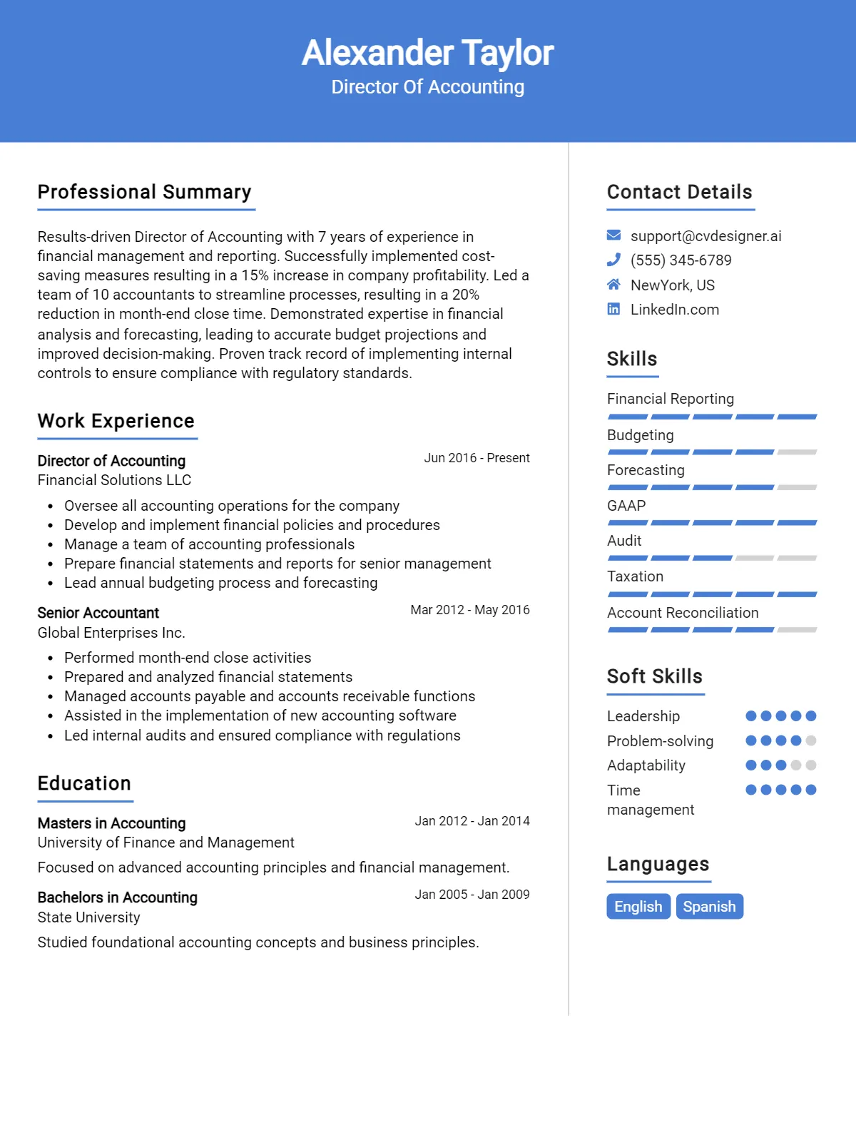 Director Of Accounting CV Example For 2026: Top CV Skills Preview