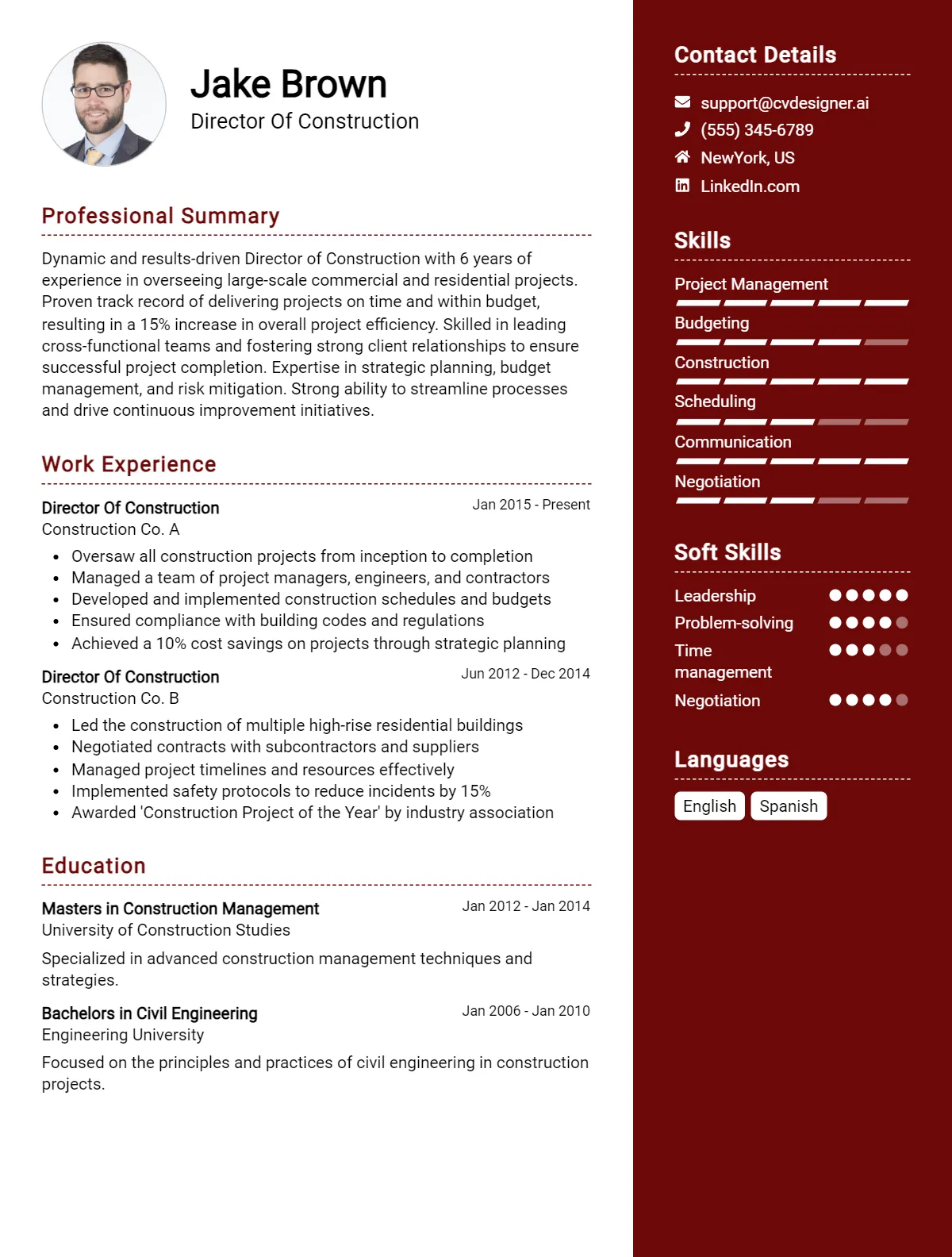 Director Of Construction CV Example For 2026: Best Formatting Tips Preview