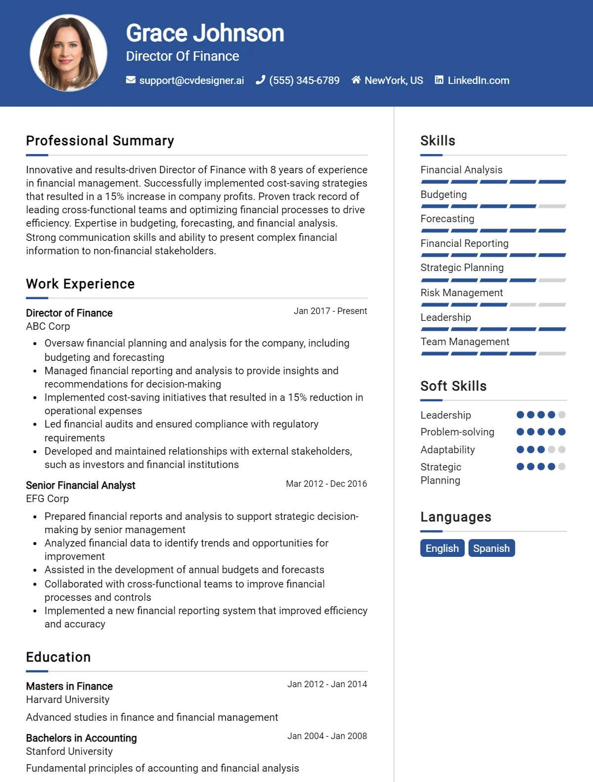Director Of Finance CV Example For 2026: Best Writing Guide Preview
